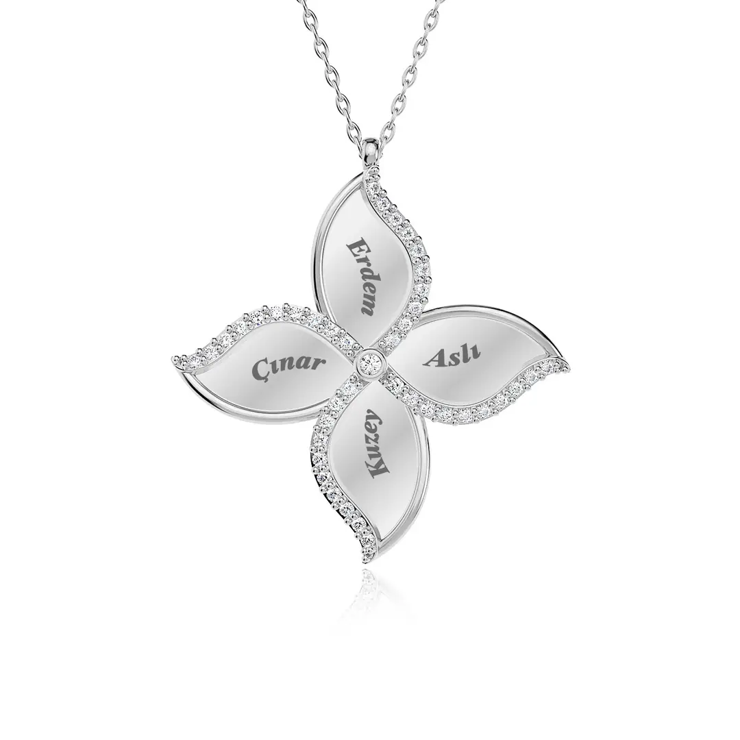 Personalized 4 Personalized Yasemin Flower Silver Necklace