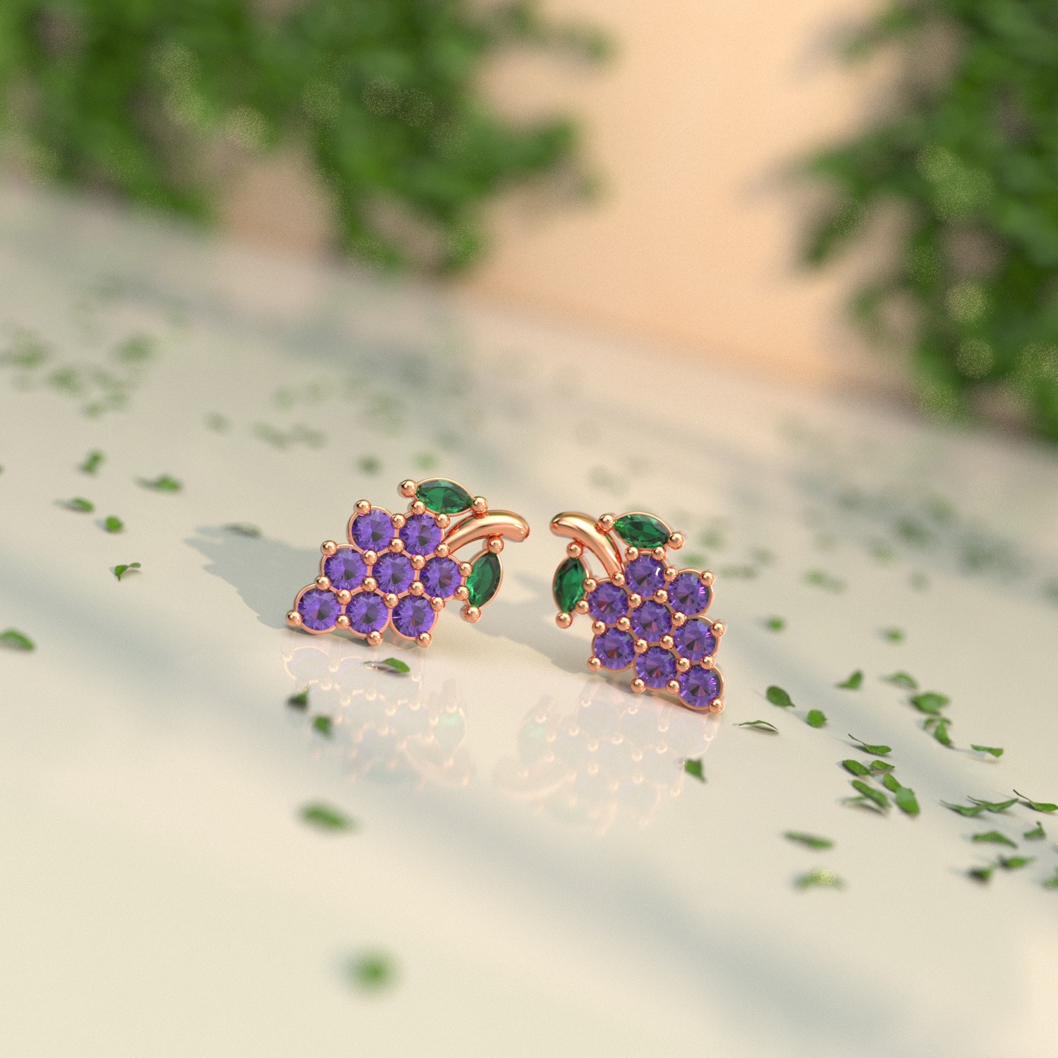 Grape Bunch Rose Silver Earrings