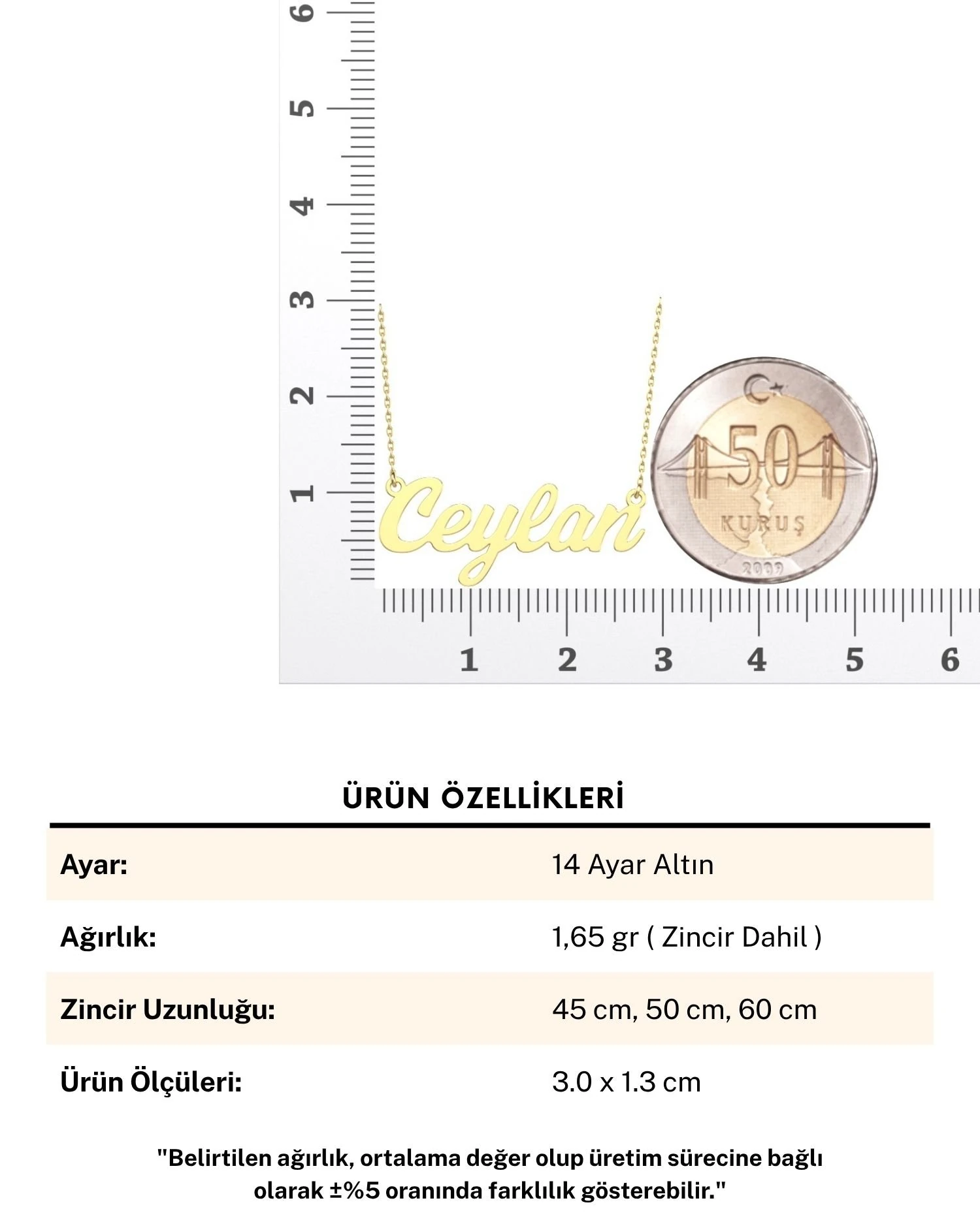Modern Stil İsimli 14 Ayar Altın Kolye