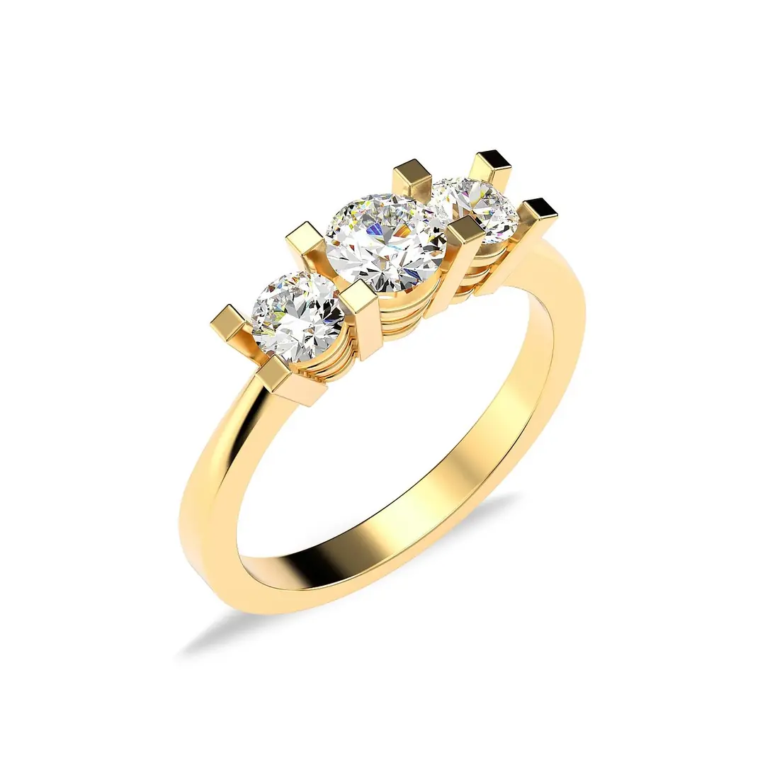 Klasik Diamond Mount Tria Gold Plated Silver Ring