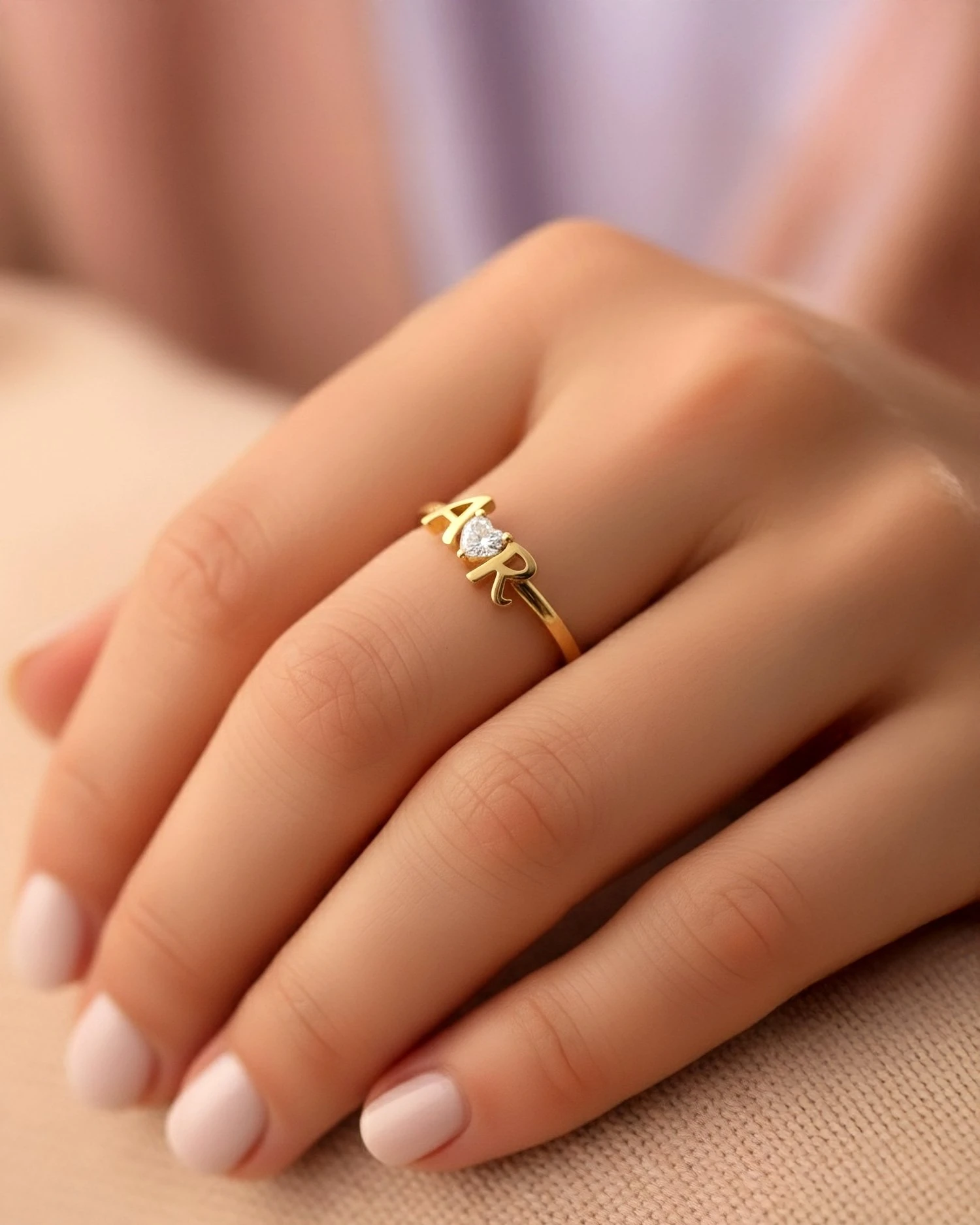 Harfli Kalp Tek Taş 14 Ayar Altın Yüzük