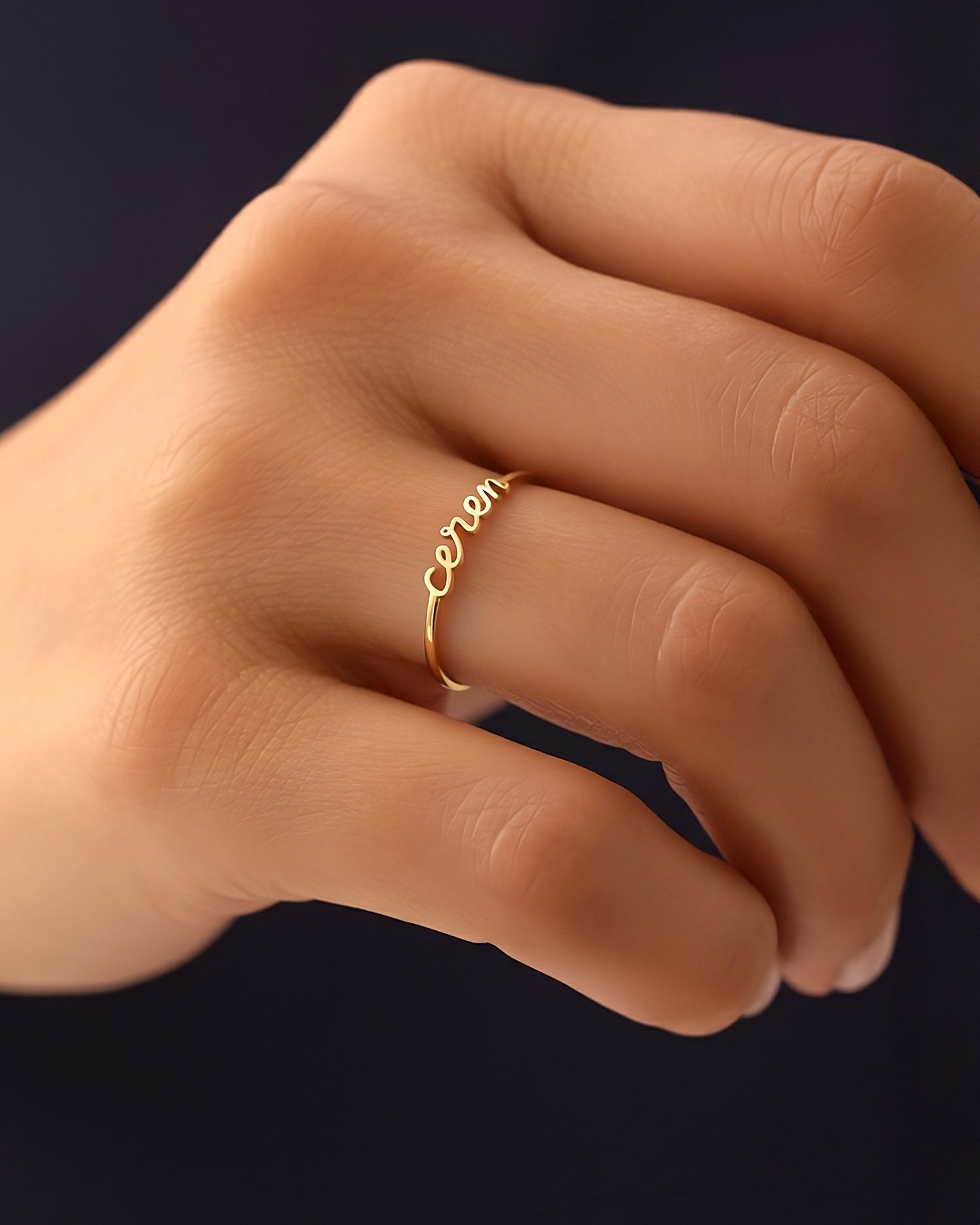 Kişiye Özel Minimalist İsimli 14 Ayar Altın Yüzük