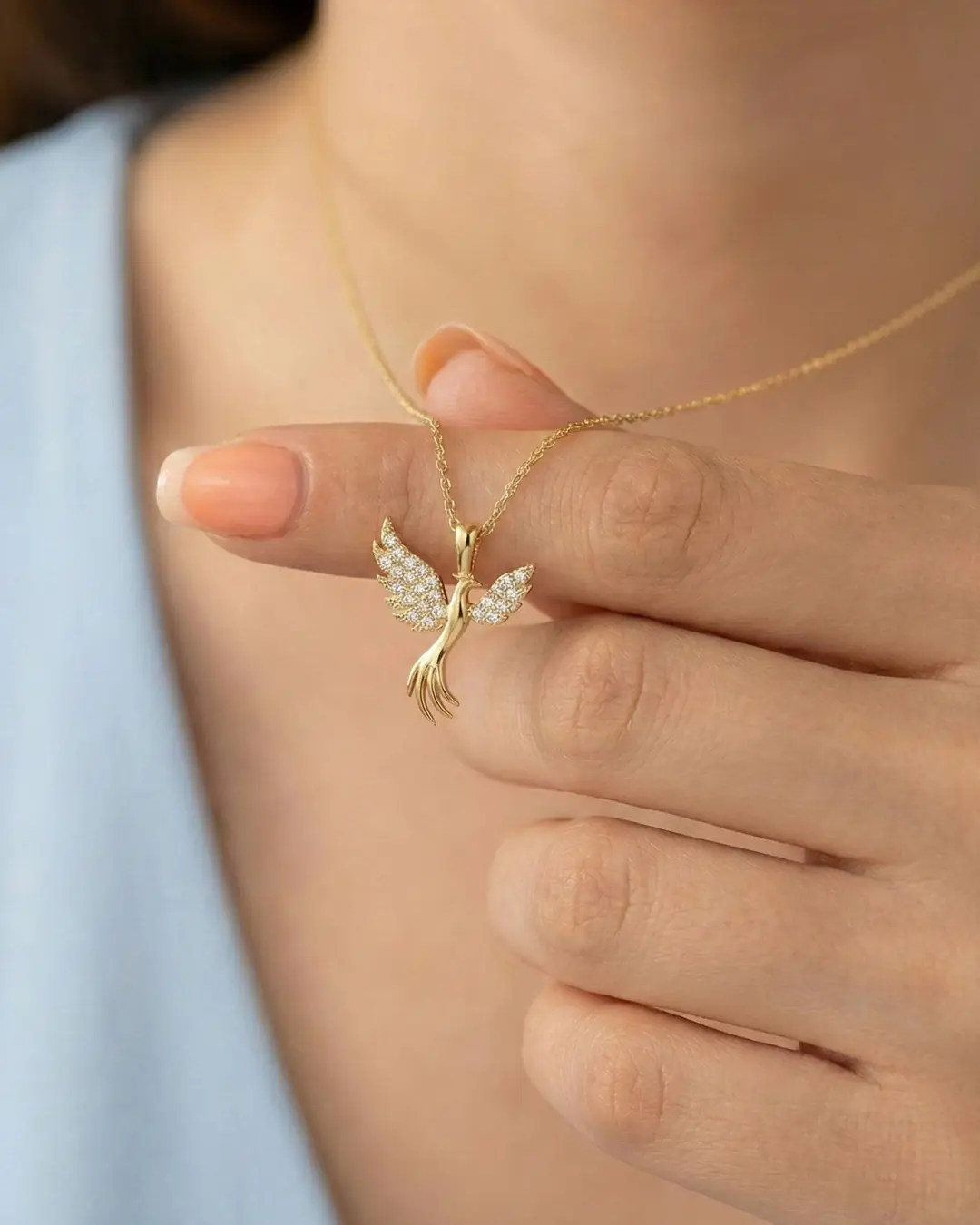 Small Anka Bird 14 K Gold Necklace