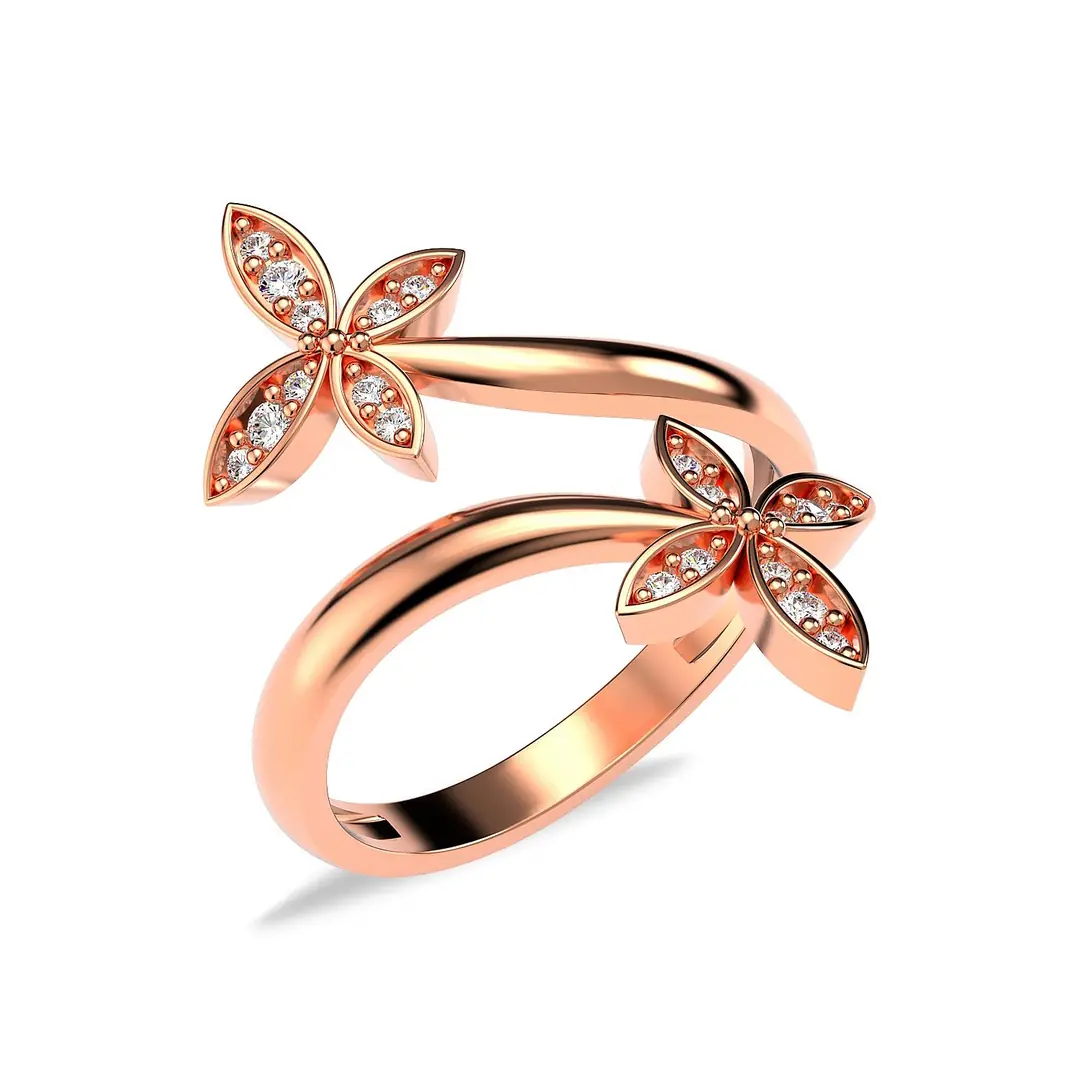 Small Butterflys Adjustable Rose Silver Ring