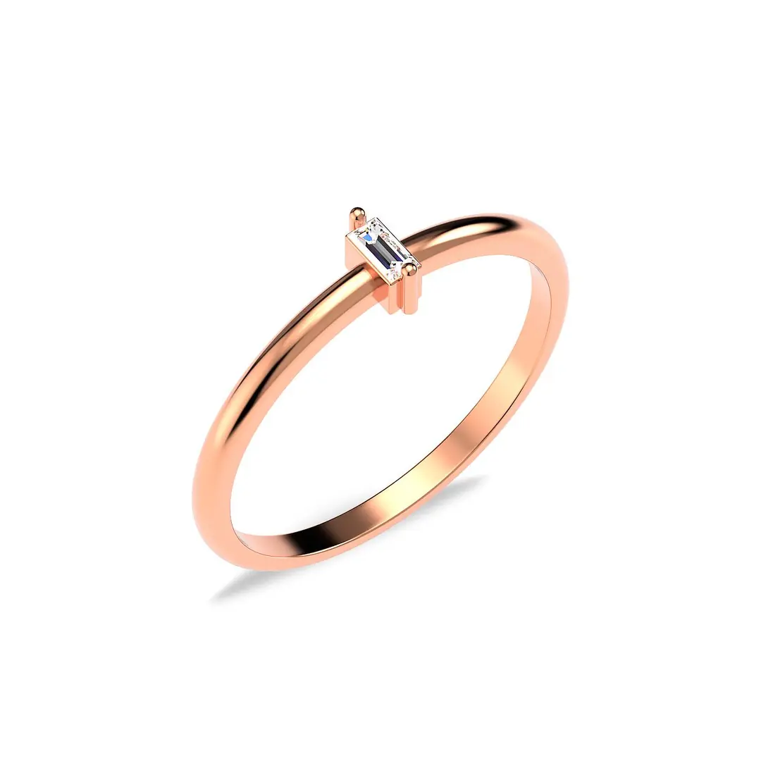 Mini Baguette Rose Silver Ring