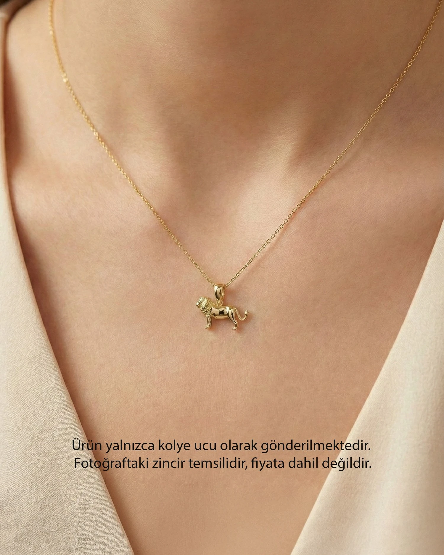 Üç Boyutlu Sade Minik Aslan 14 Ayar Altın Kolye Ucu