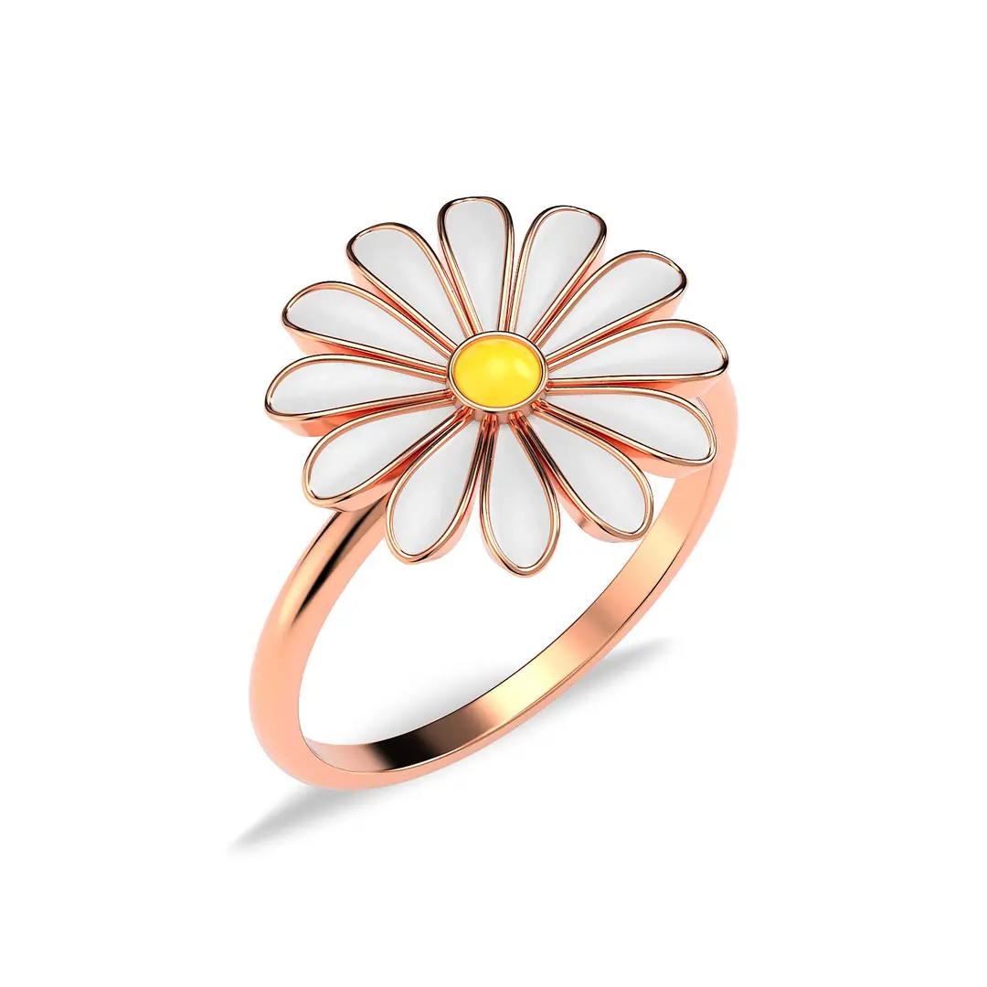 Enamel Daisy Rose Silver Ring
