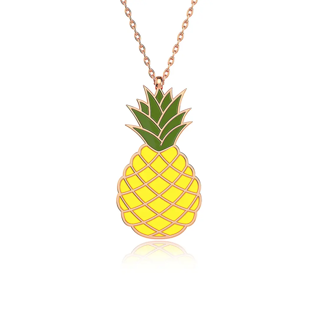 Enamel Ananas Rose Silver Necklace