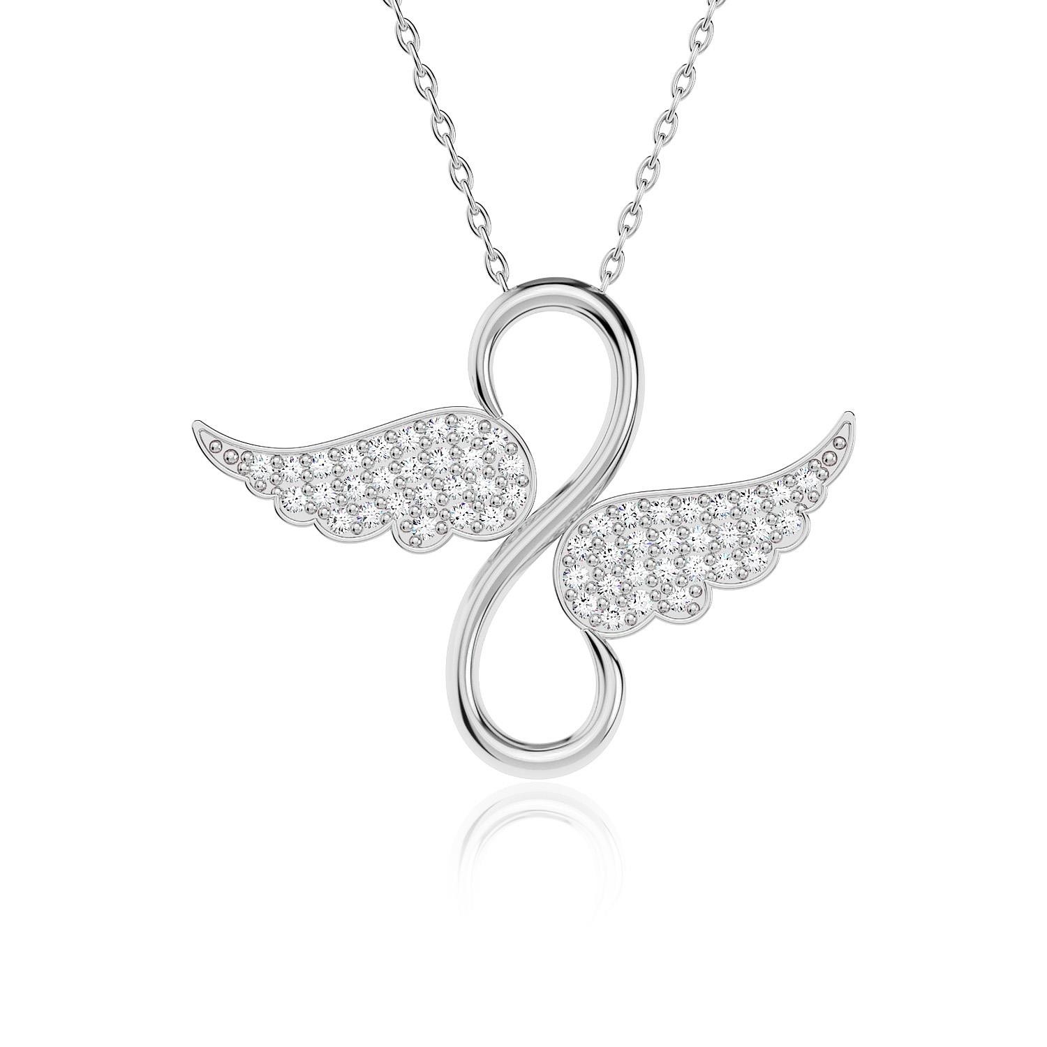 White Stone Winged Infinity Silver Necklace