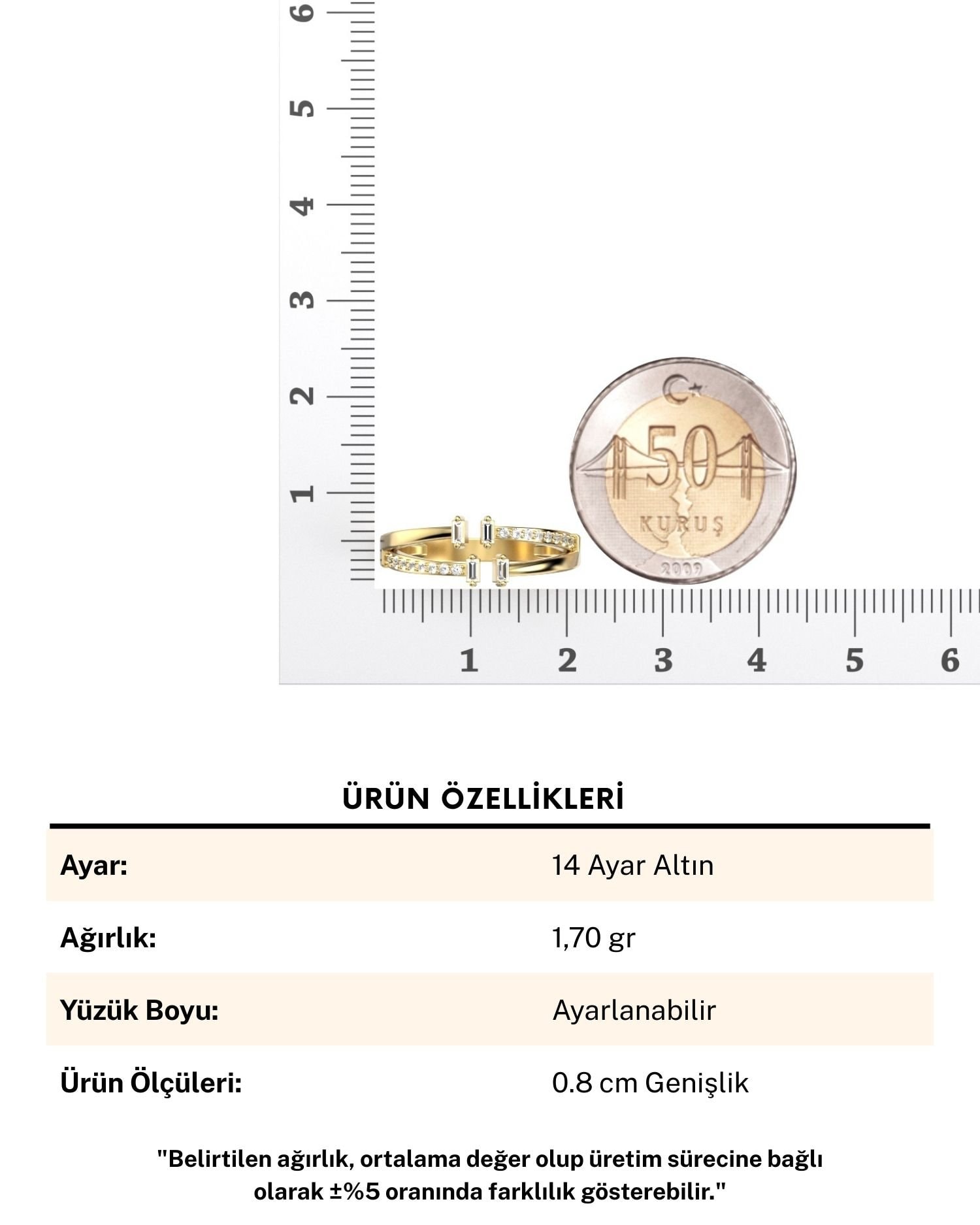 Çapraz Baget Ayarlanabilir 14 Ayar Altın Yüzük