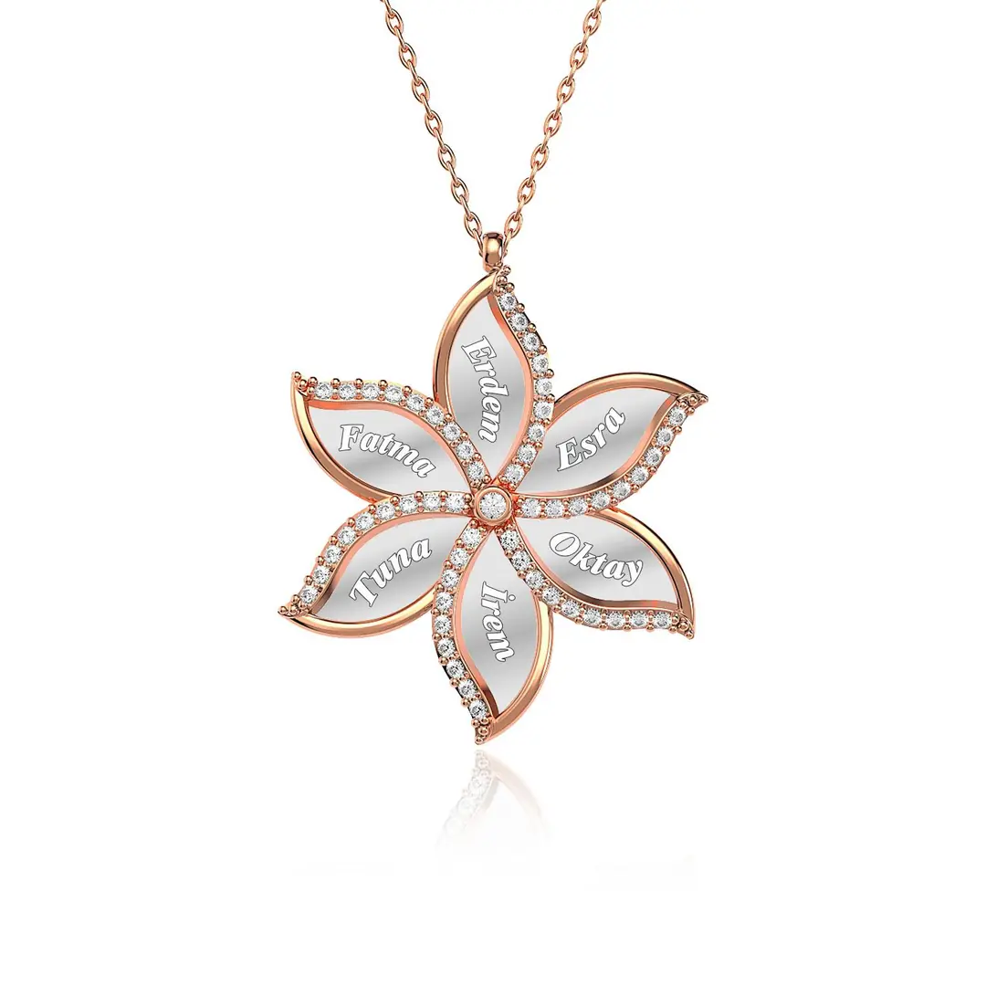 Personalized 6 Personalized Yasemin Flower Rose Silver Necklace