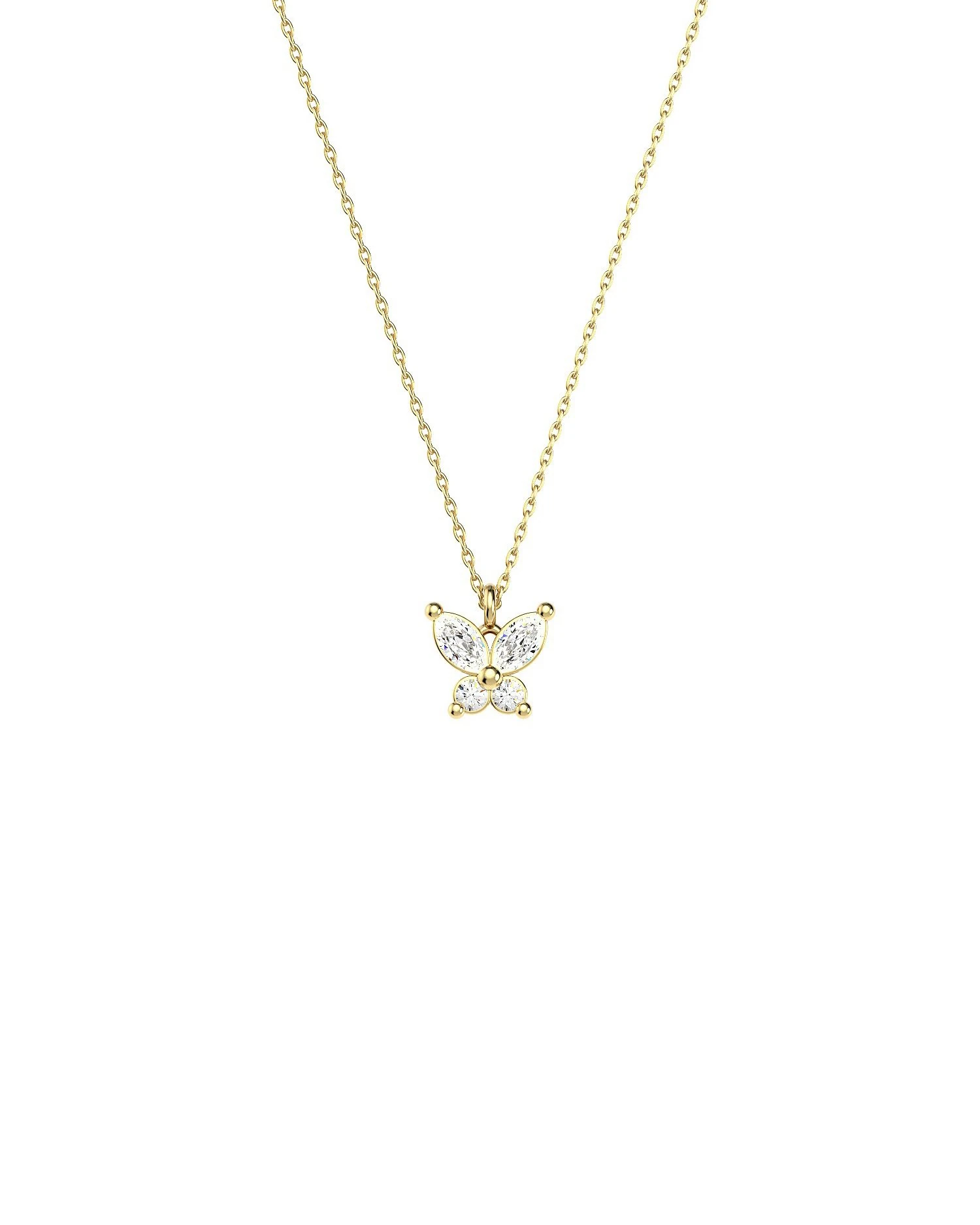 Minik Mekik Taşlı Kelebek 14 Ayar Altın Kolye