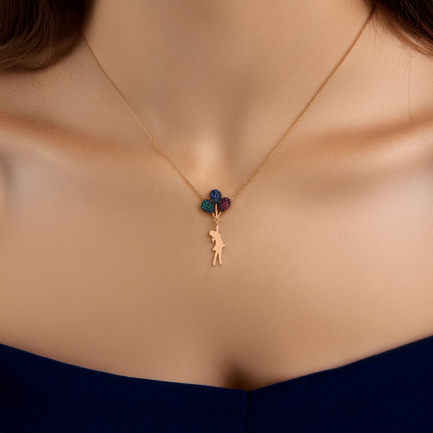 Colorful Balloon Girl Silver Necklace