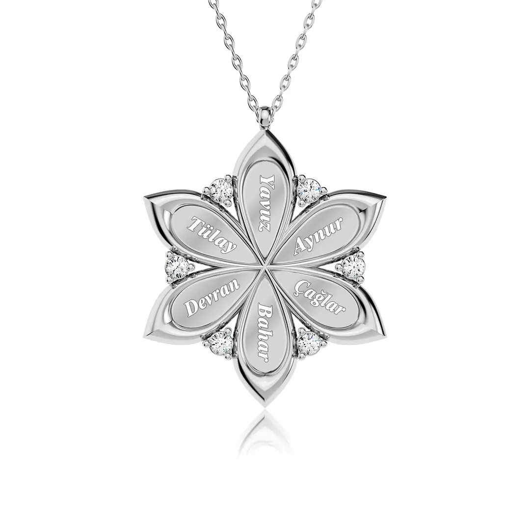 Personalized 6 Personalized Mimoza Flower White Silver Necklace
