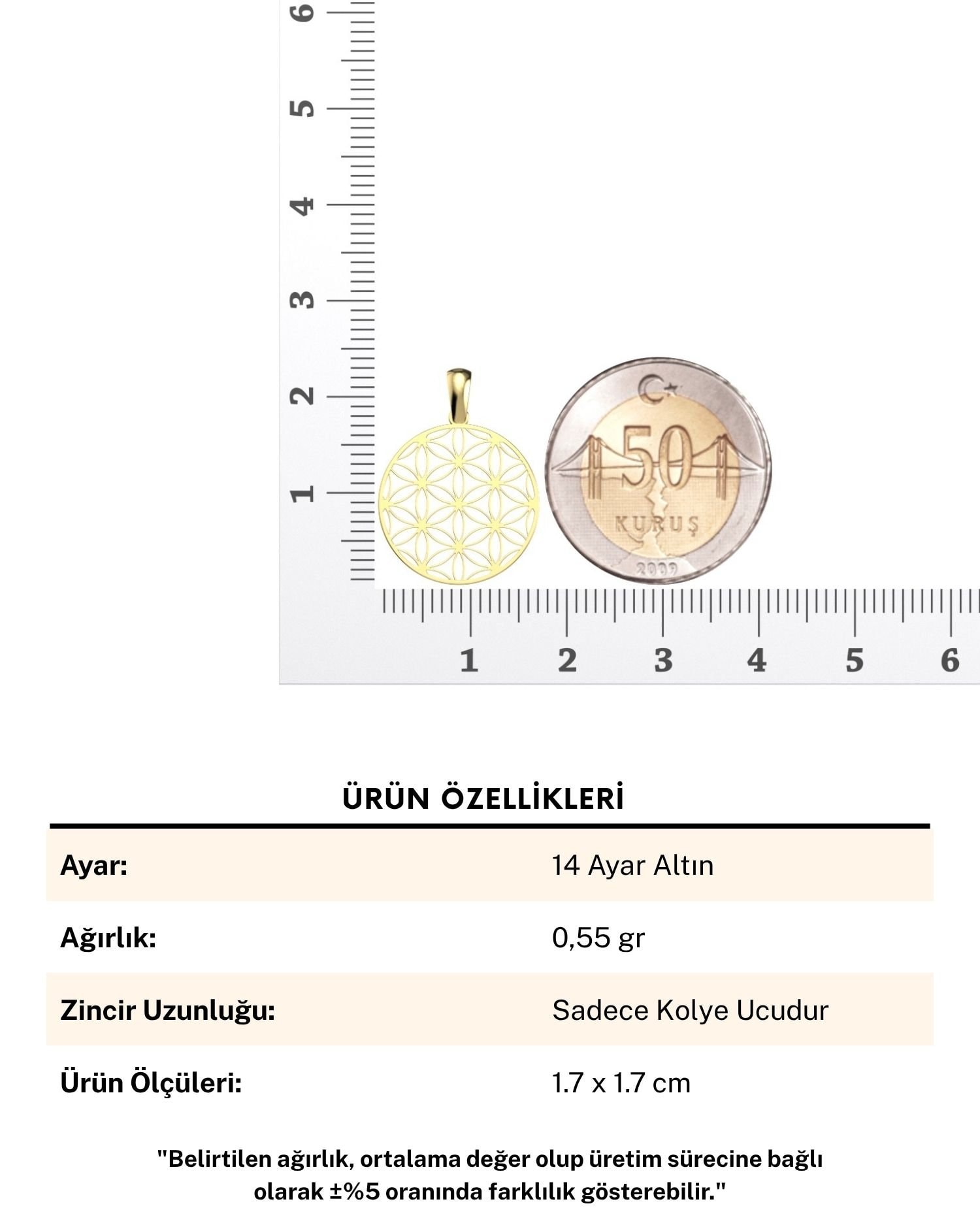 Yaşam Çiçeği 14 Ayar Altın Kolye Ucu