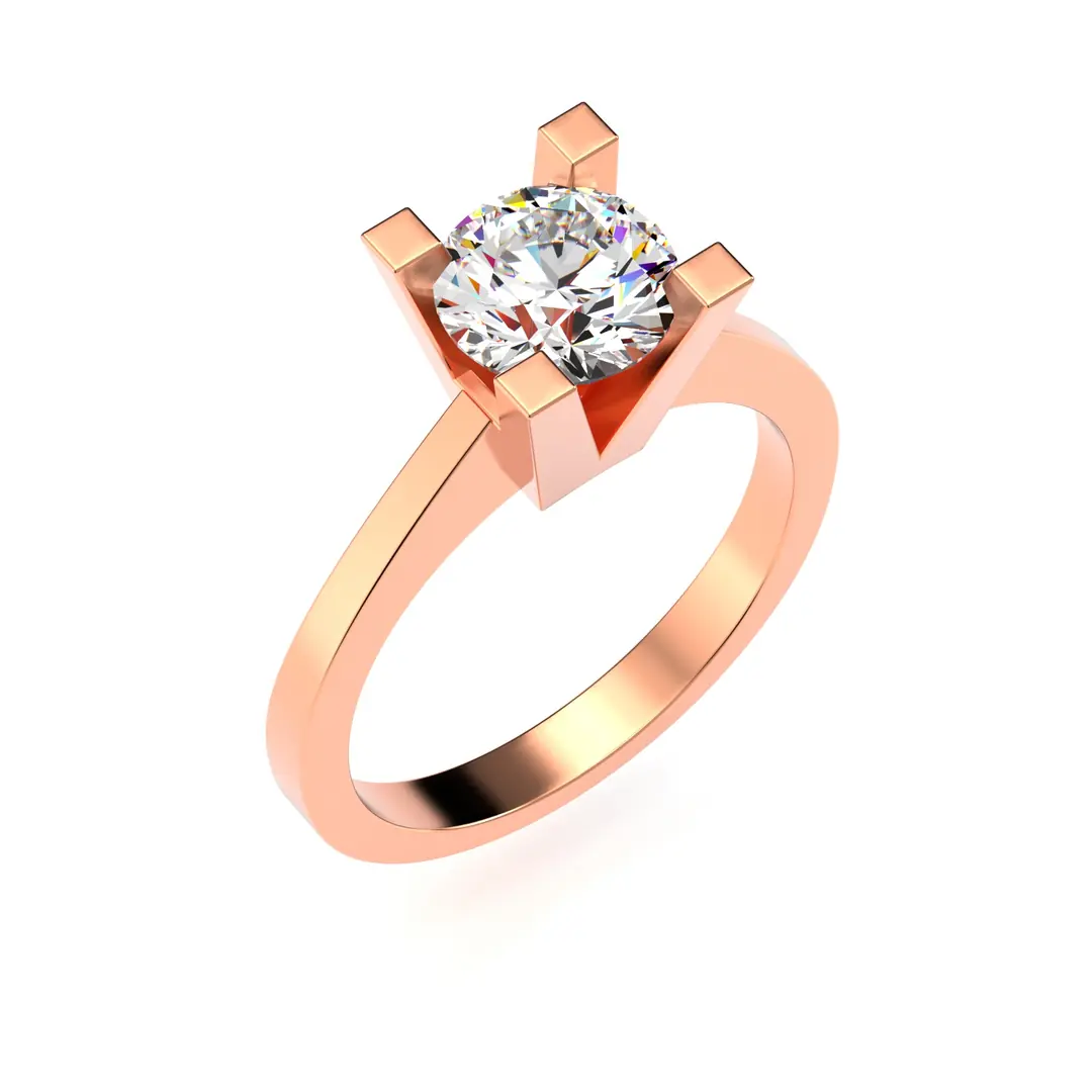 Klasik Single Stone Diamond Mount Rose Silver Ring