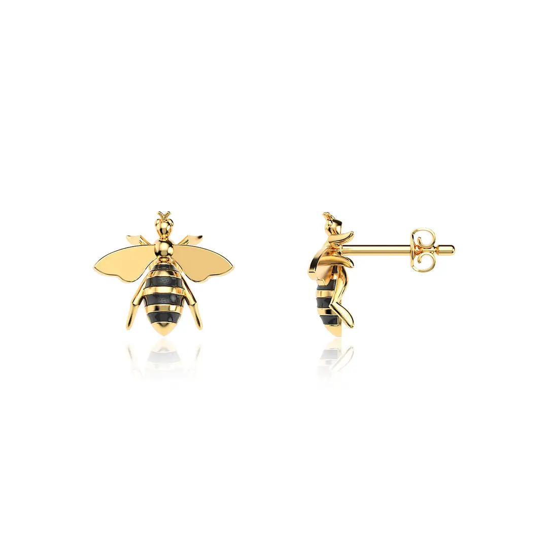 Enamel Bee Gold Plated Silver Earrings