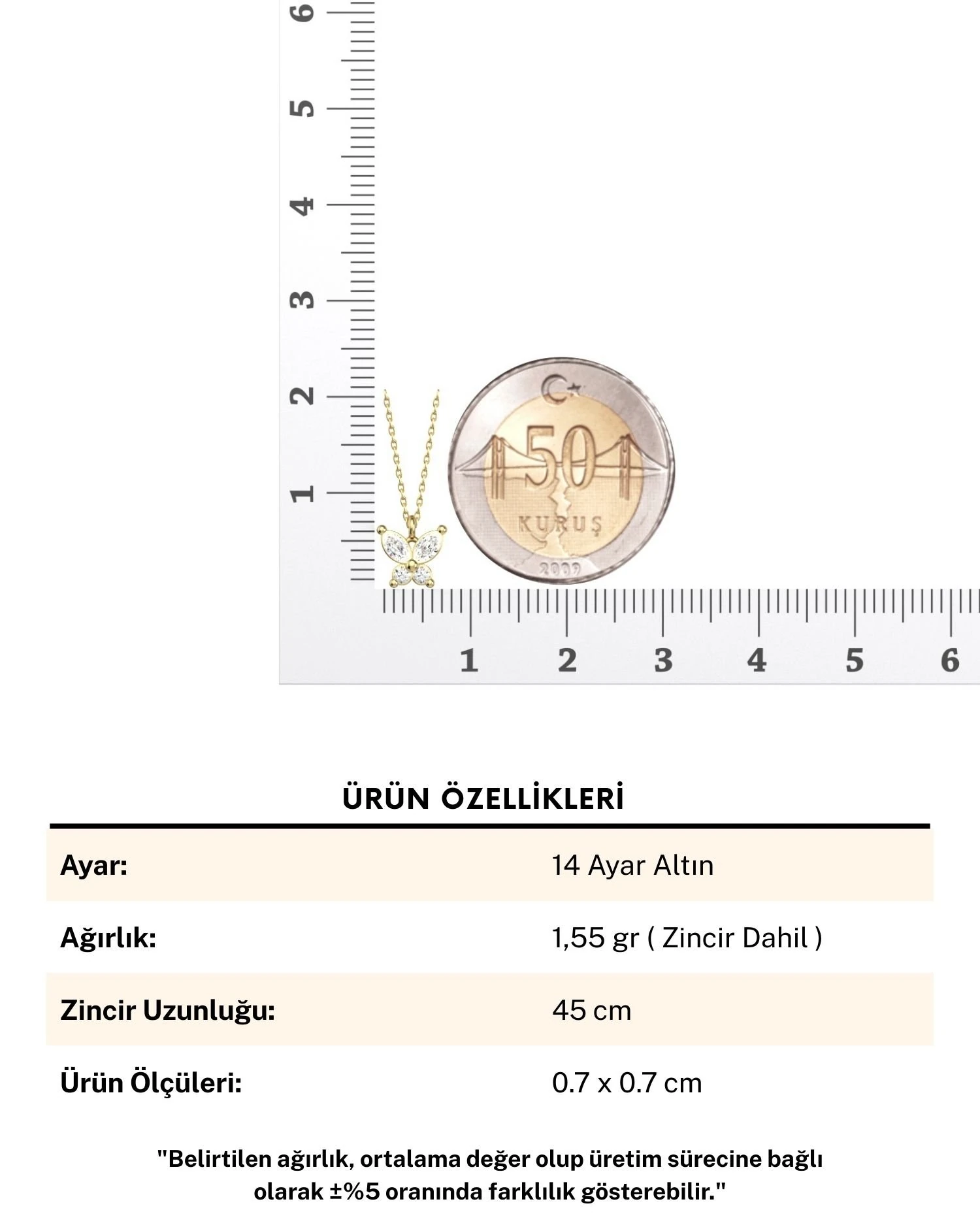 Minik Mekik Taşlı Kelebek 14 Ayar Altın Kolye