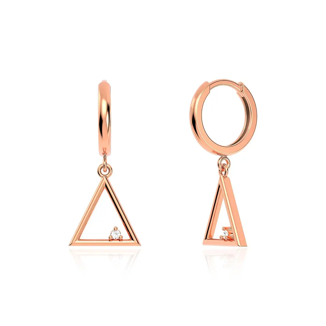 Small Triangle Frame Rose Silver Earrings