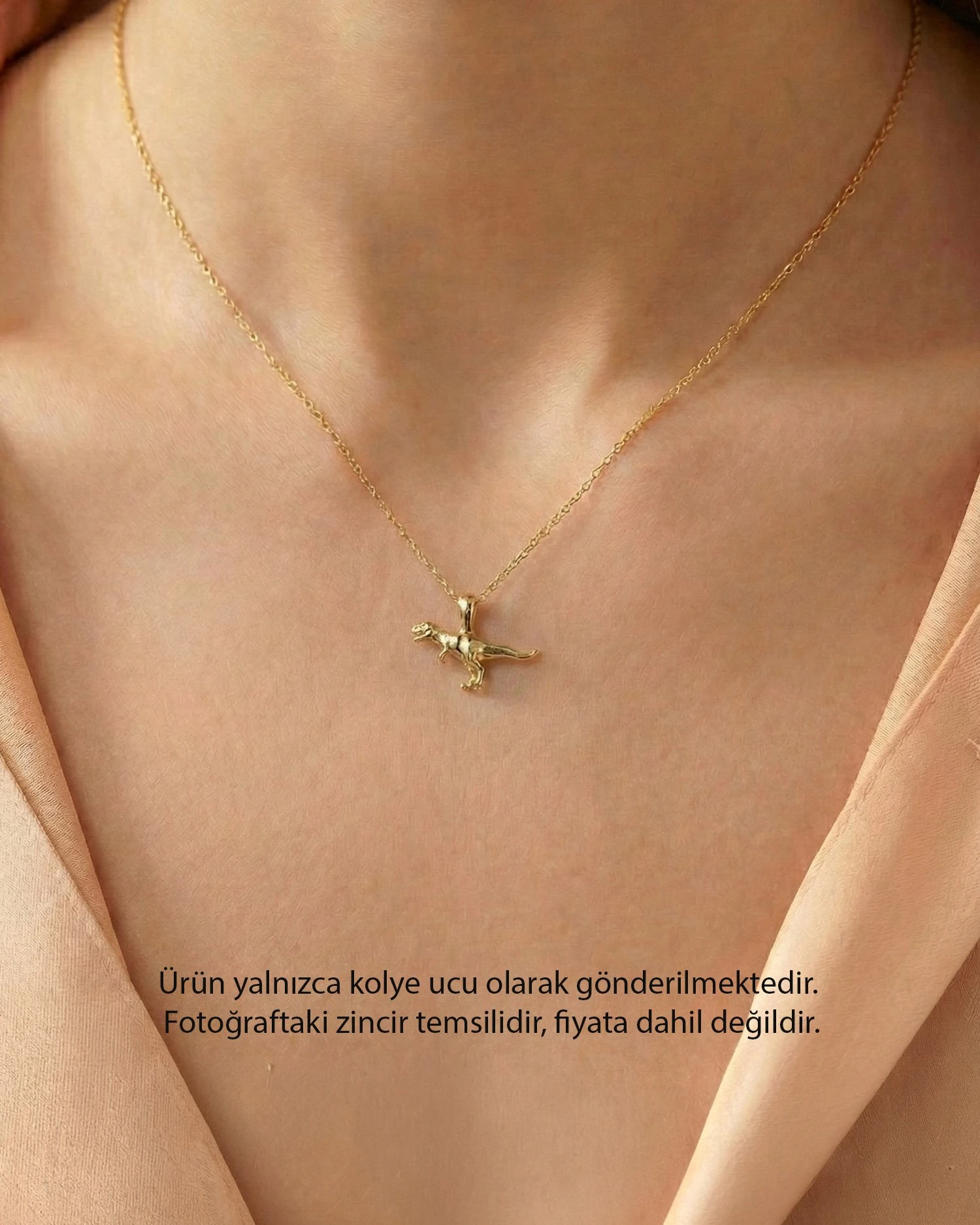 Üç Boyutlu Sade Minik Dinozor 14 Ayar Altın Kolye Ucu