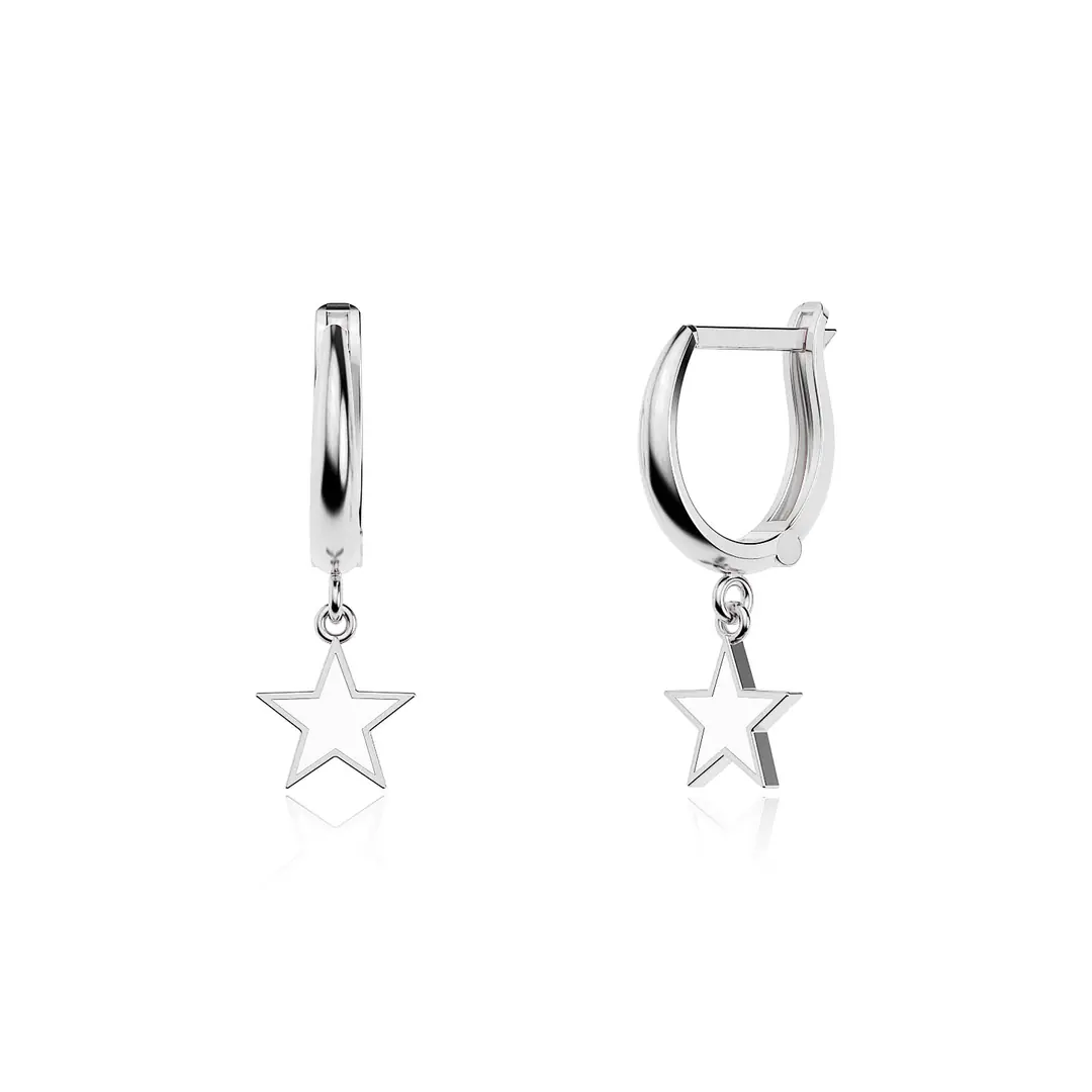 Enamel Star White Silver Earrings
