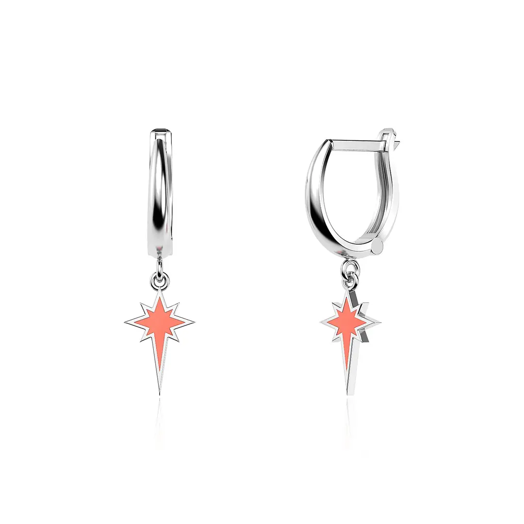 Enamel Polar Star White Silver Earrings