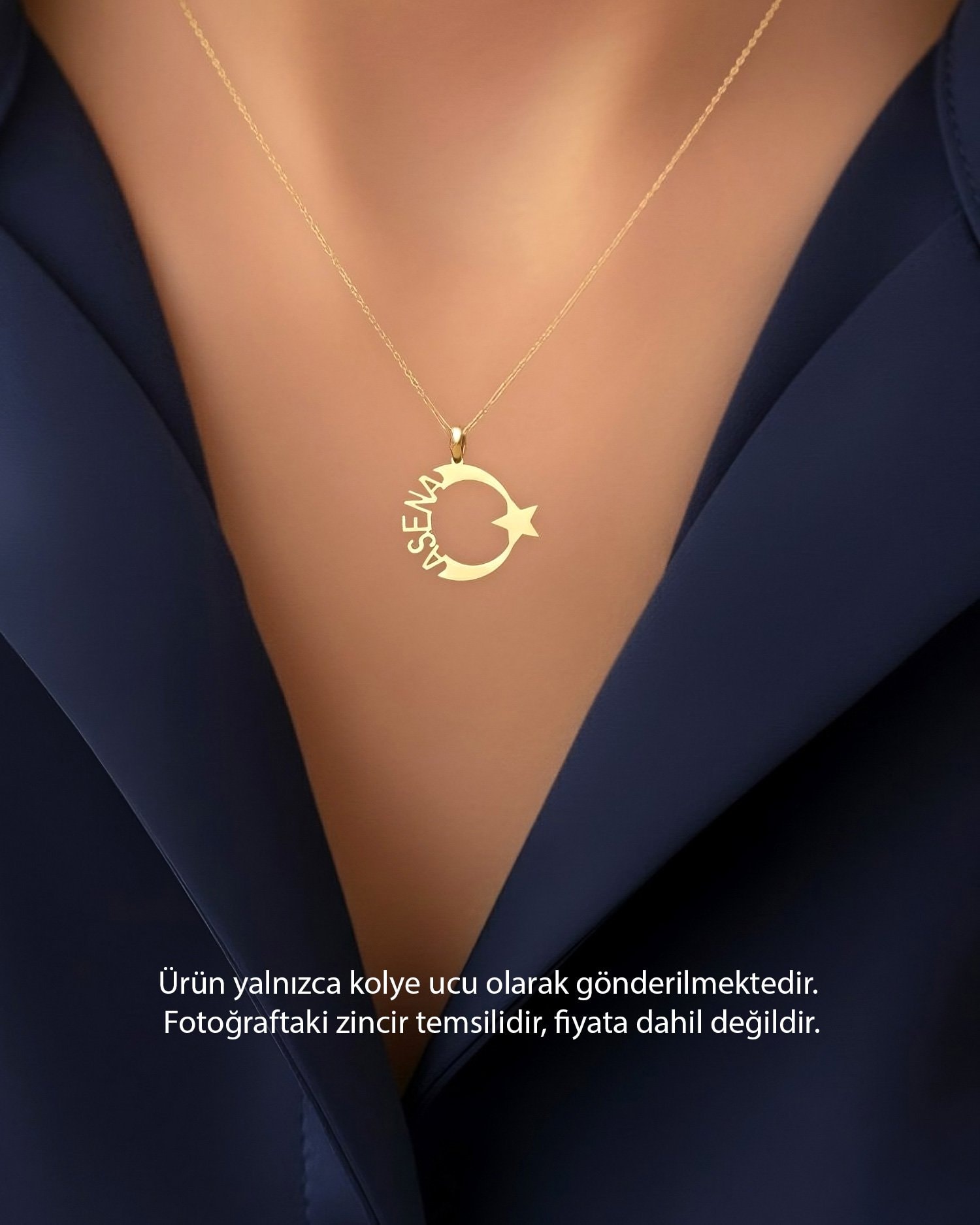 İsimli Ay Yıldız 14 Ayar Altın Kolye Ucu