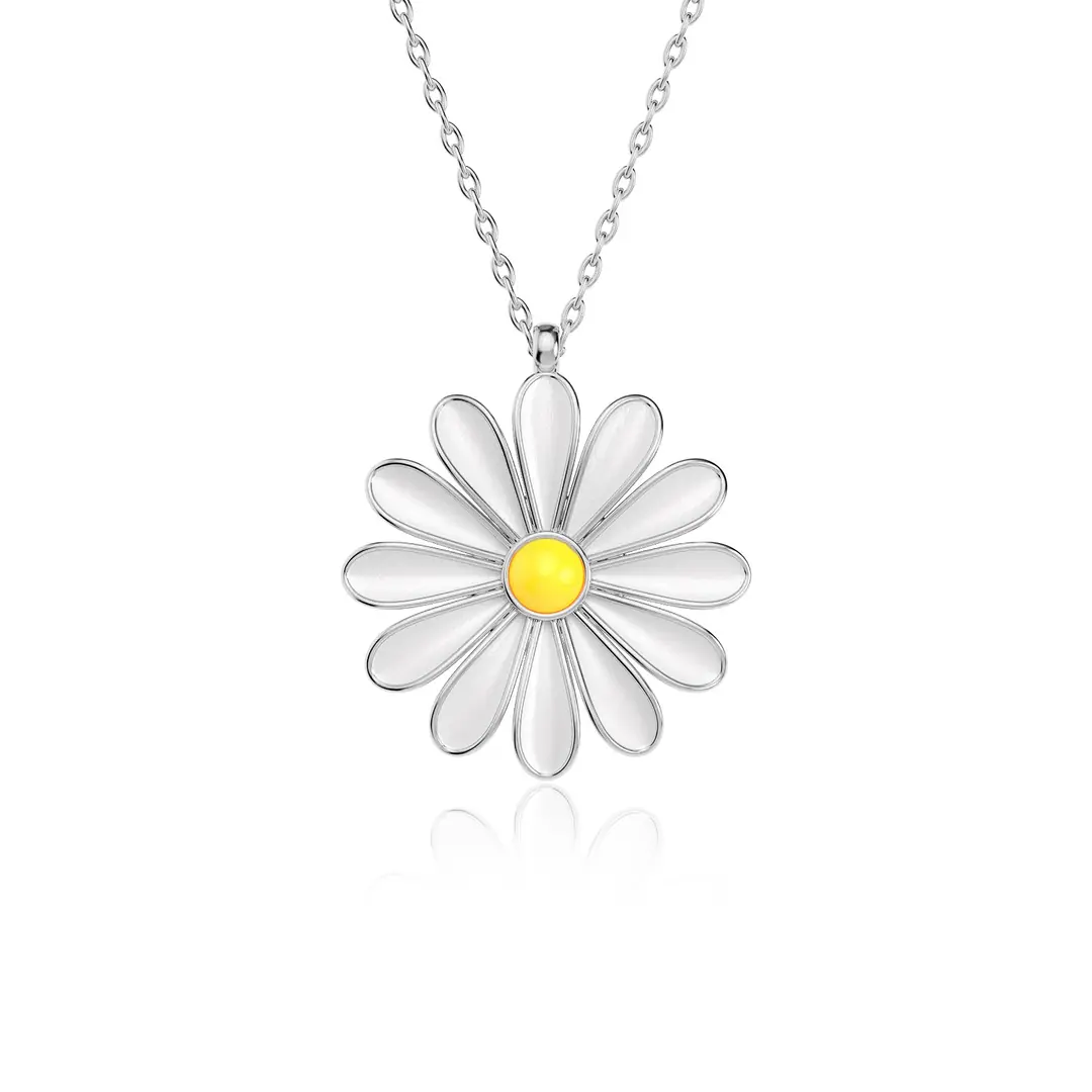 Enamel Daisy Silver Necklace