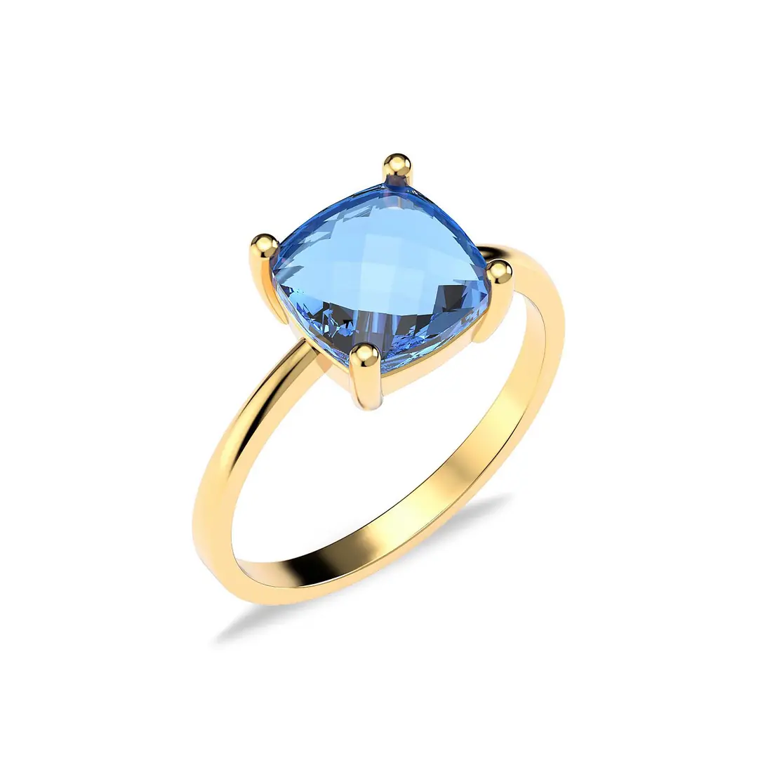 Square Aqua Stone-set Solitaire Gold Plated Silver Ring