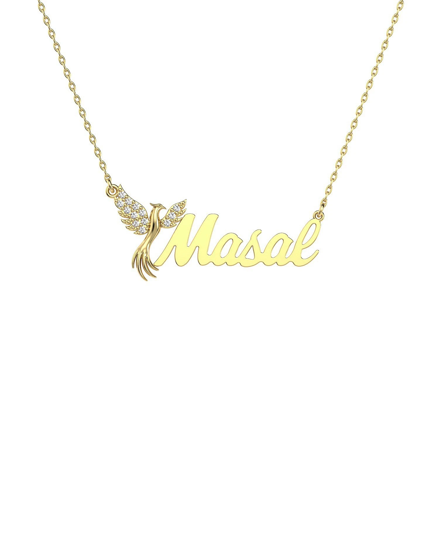 İsimli Anka Kuşu 14 Ayar Altın Kolye