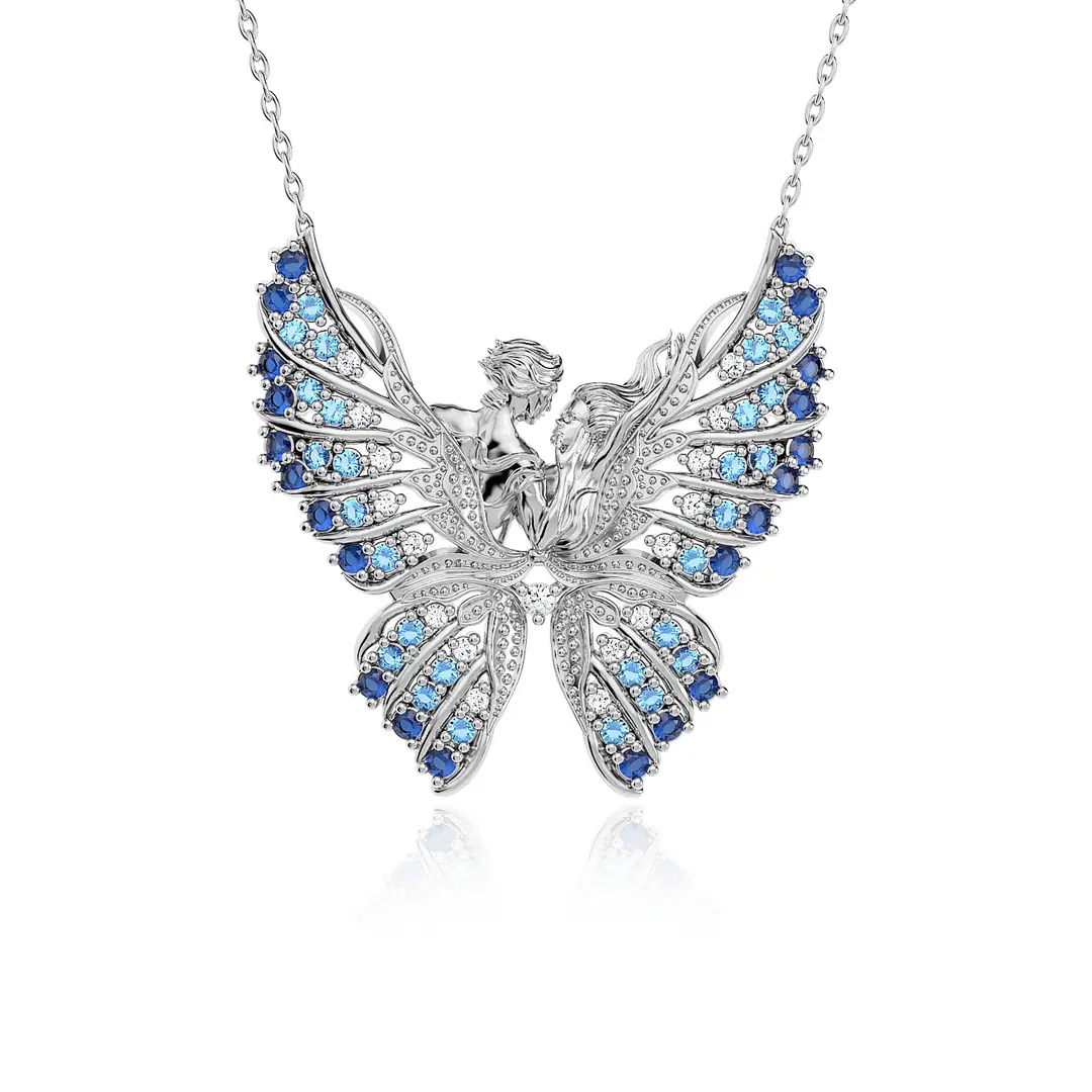 Kelebeğin Rüyası Aqua Geçişli Silver Necklace
