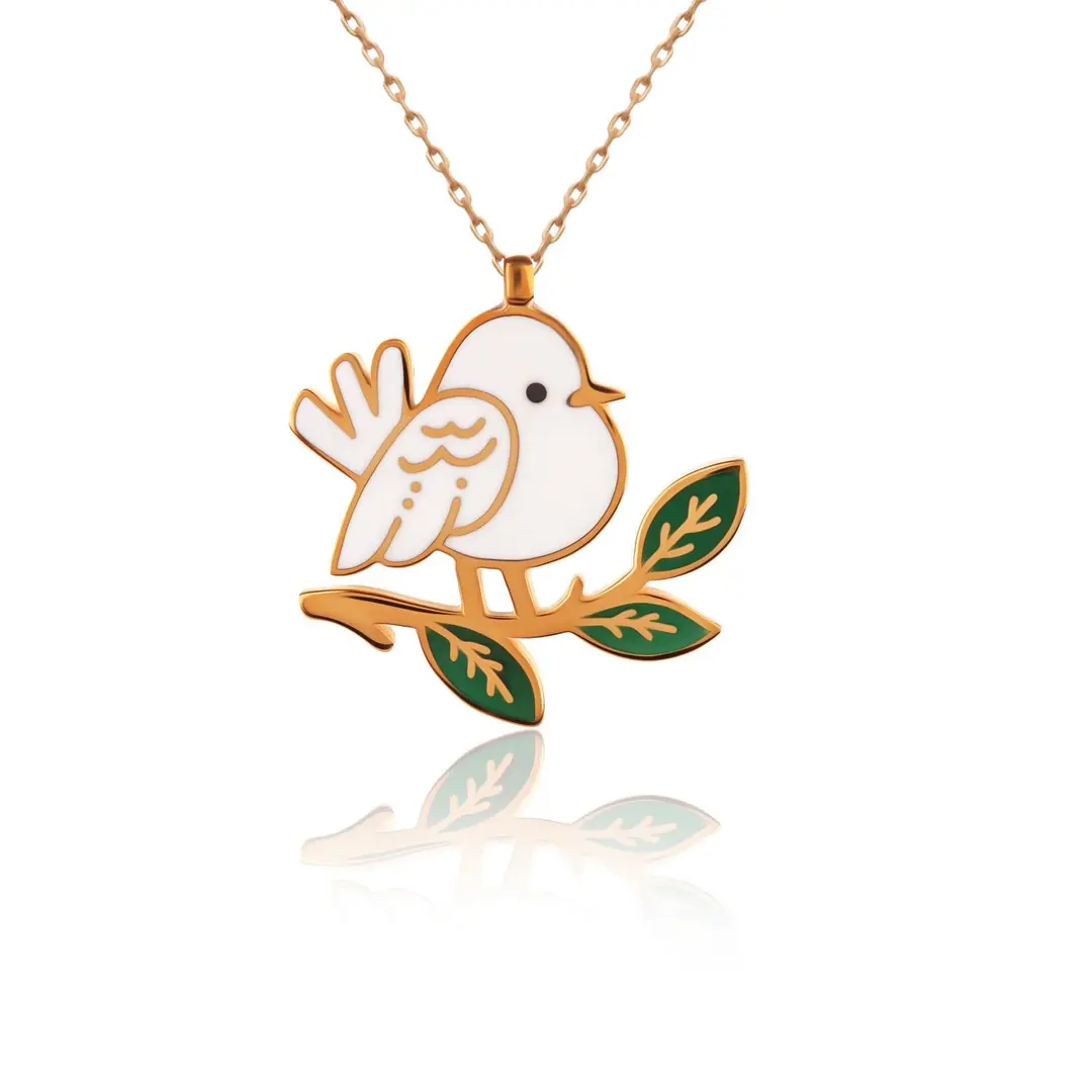 Enamel Minik Serçe Rose Silver Necklace