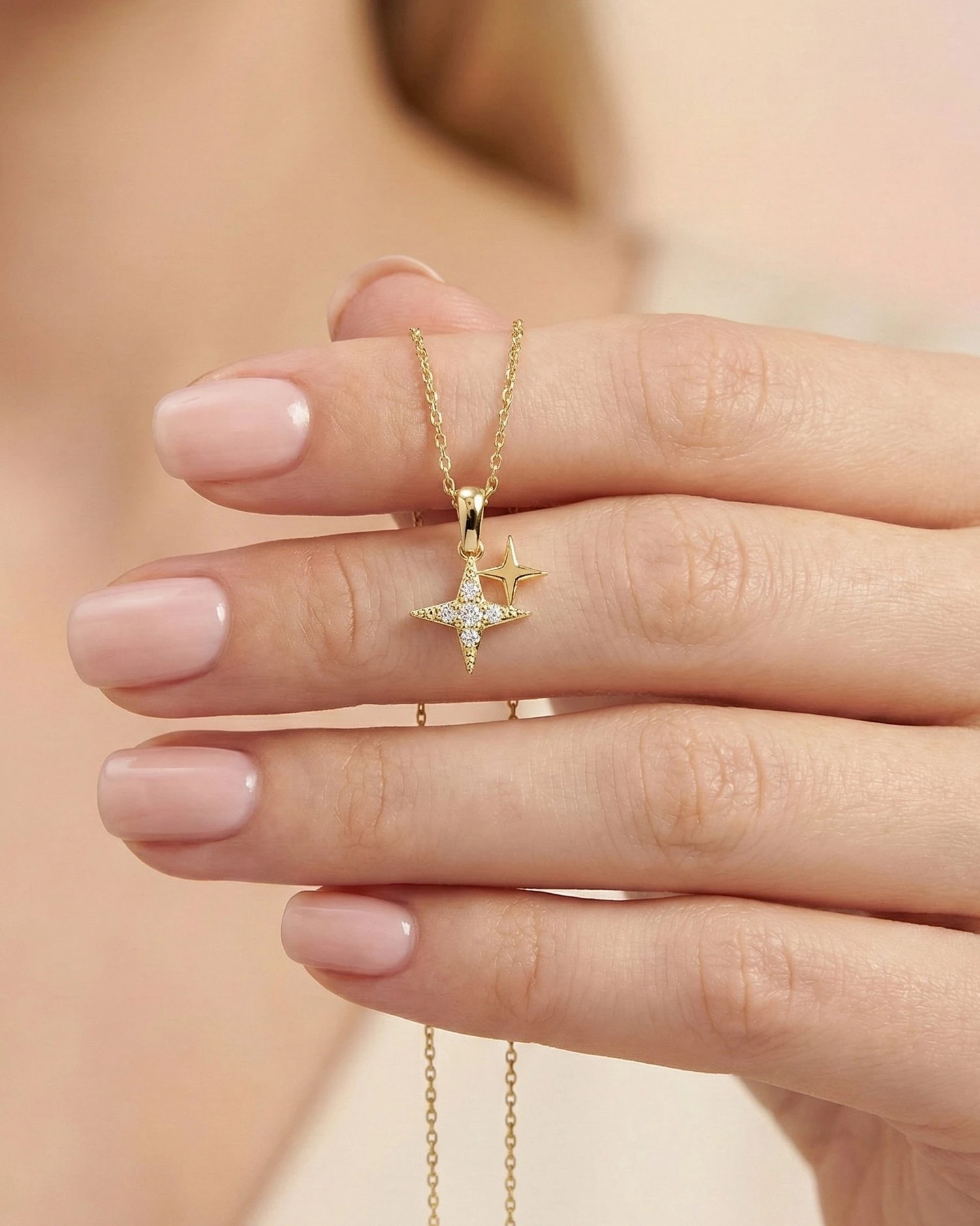 Minik İkili Yıldız 14 Ayar Altın Kolye