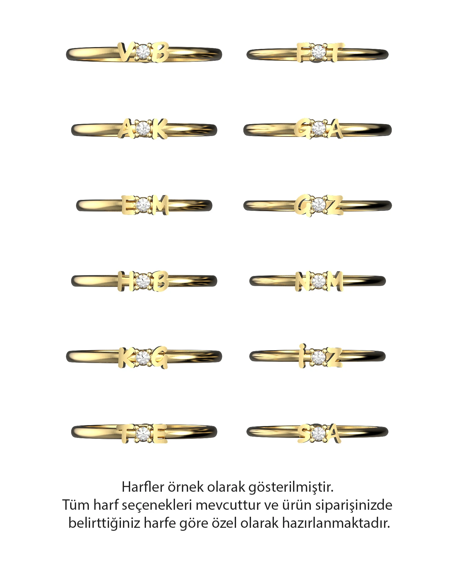 Minik Tek Taş Harfli 14 Ayar Altın Yüzük