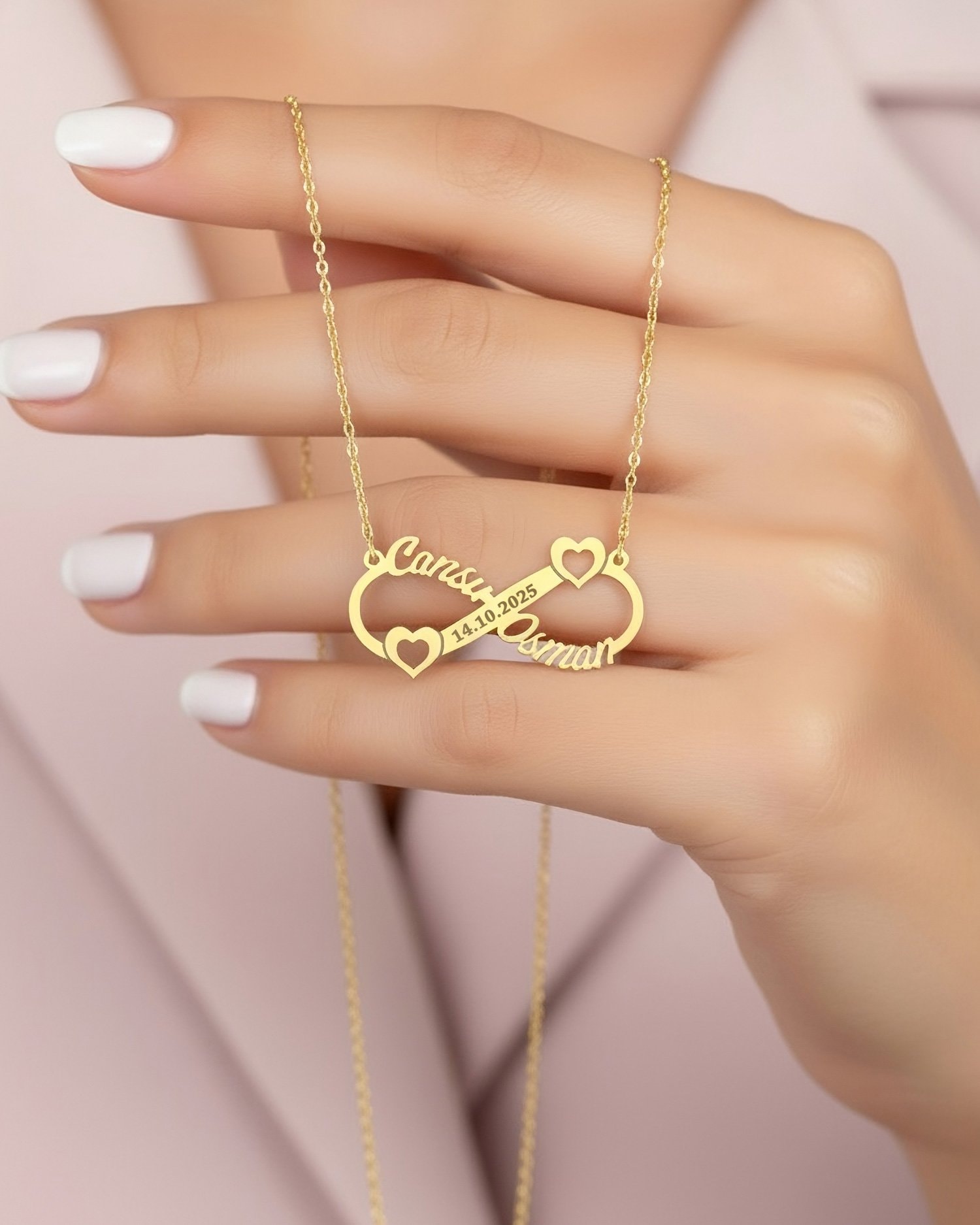 Kalpli İki İsimli Tarihli Sonsuzluk 14 Ayar Altın Kolye