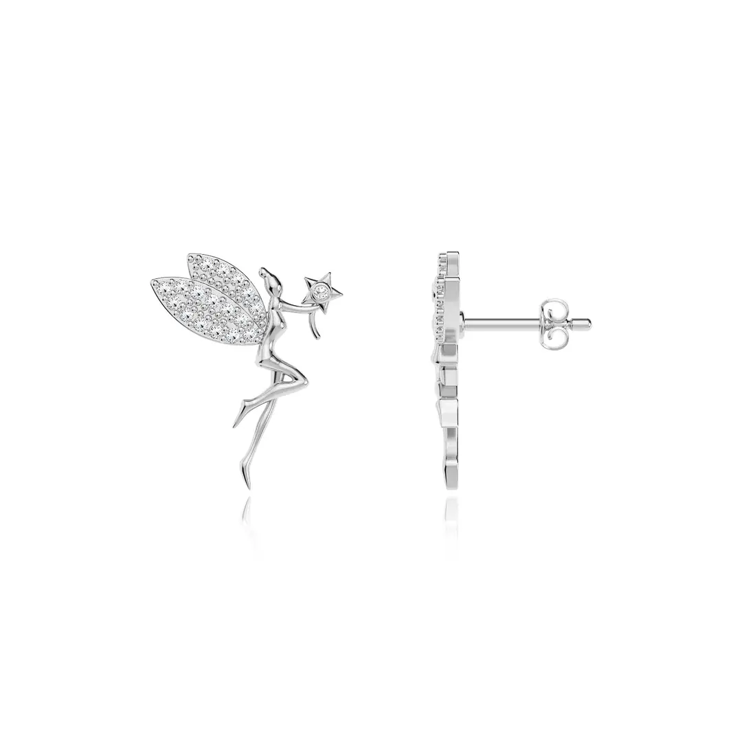 Small Peri White Silver Earrings