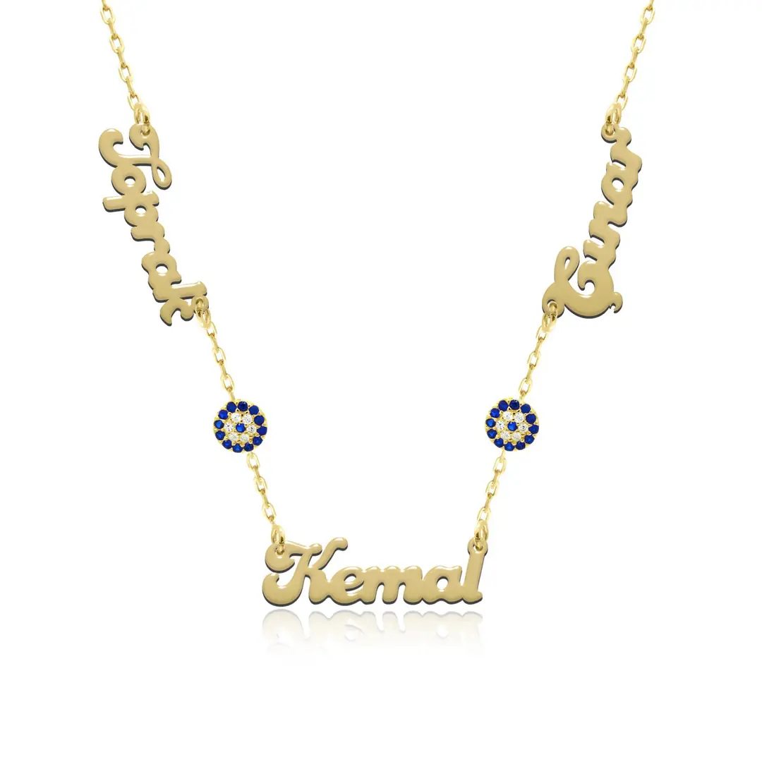 Personalized Evil Eye Three Personalized Silver Necklace