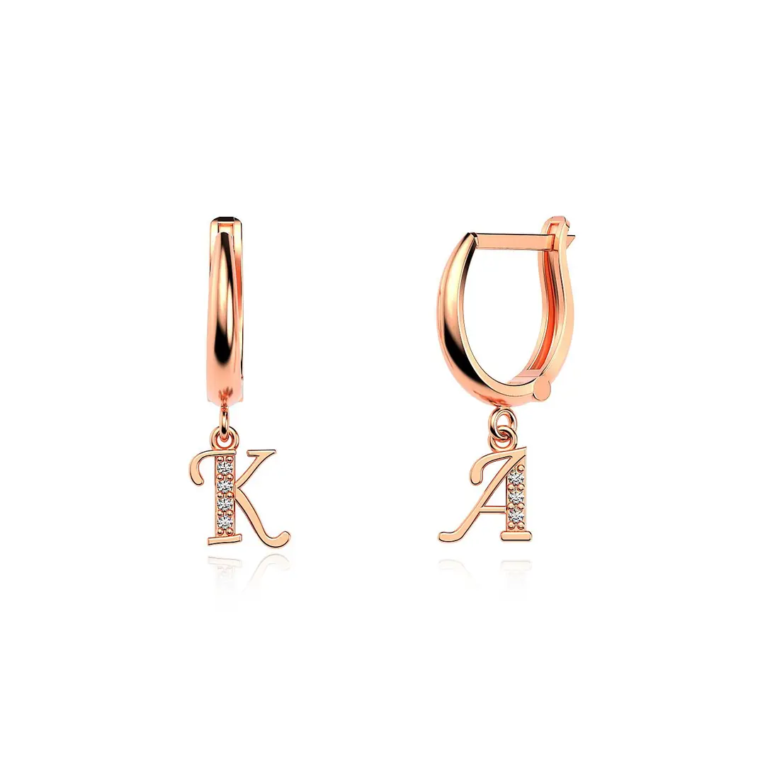 Personalized Dangle Stone-set Letter Silver Earrings