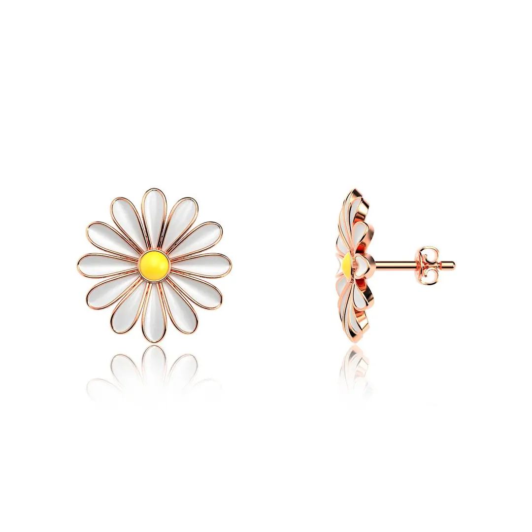 Enamel Daisy Rose Silver Earrings