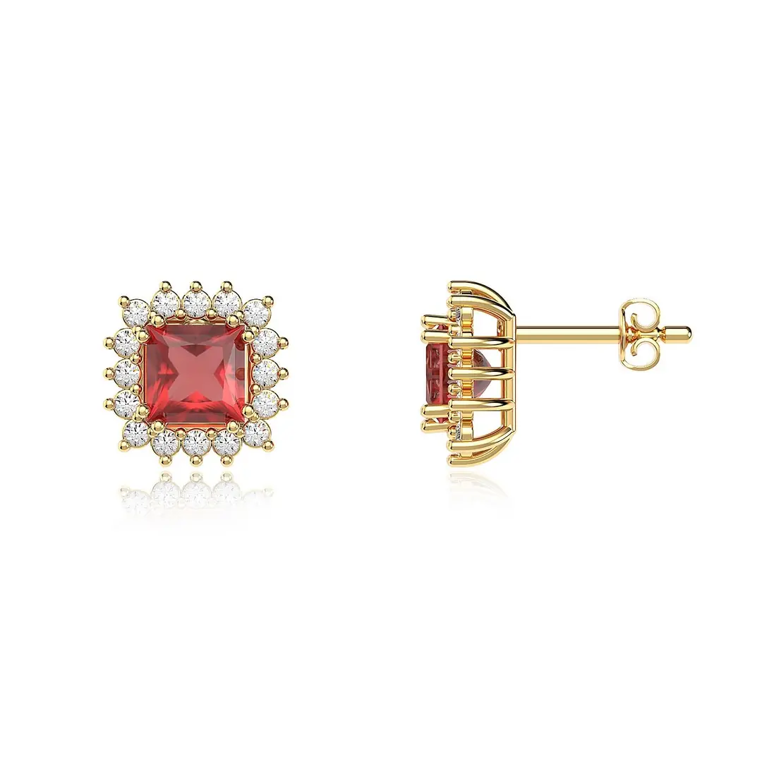 Square Fuşya Stone-set Anturaj Gold Plated Silver Earrings