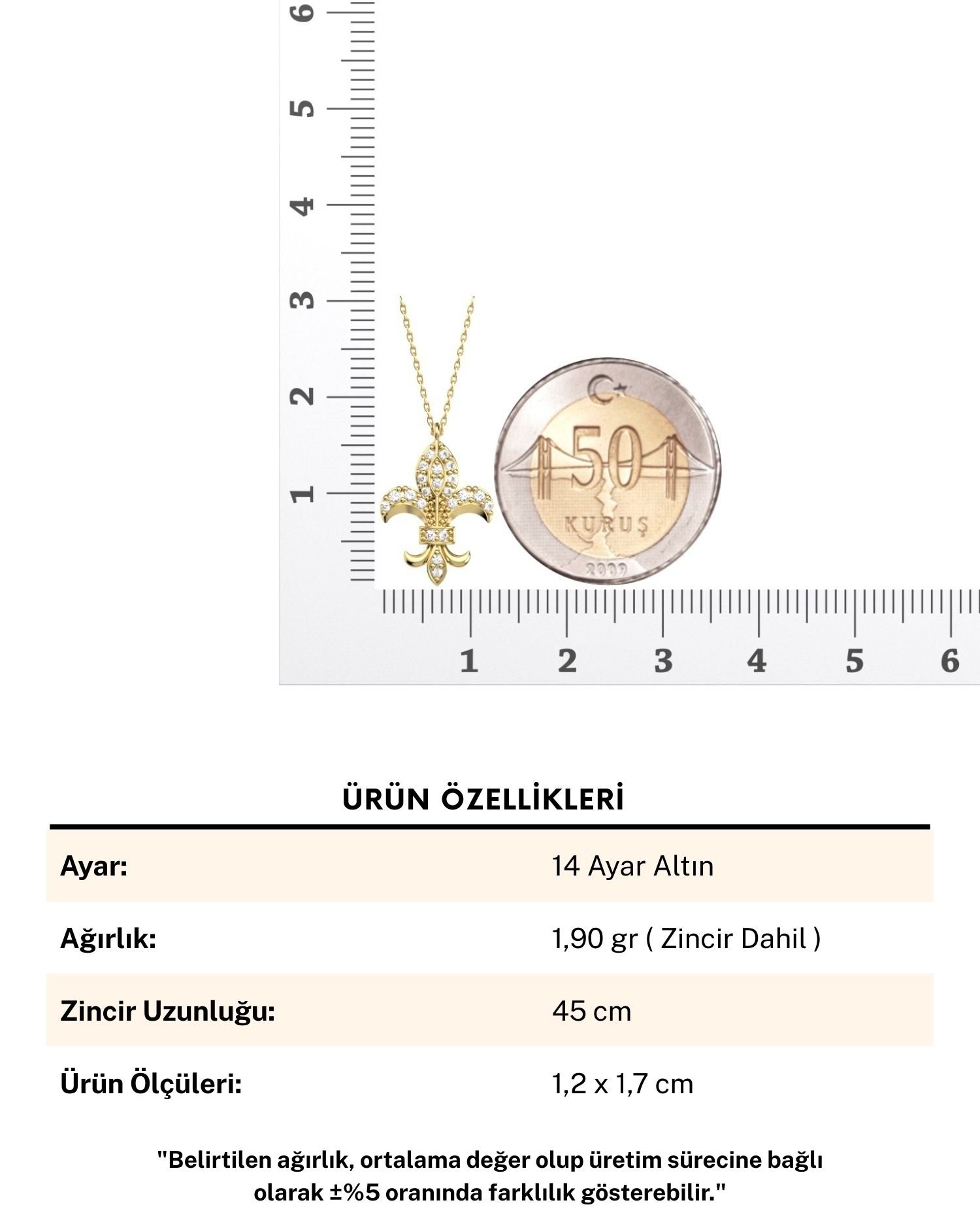 Taşlı Zambak 14 Ayar Altın Kolye
