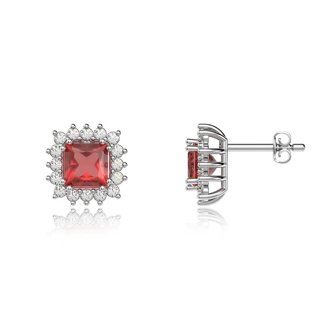 Square Fuşya Stone-set Anturaj White Silver Earrings