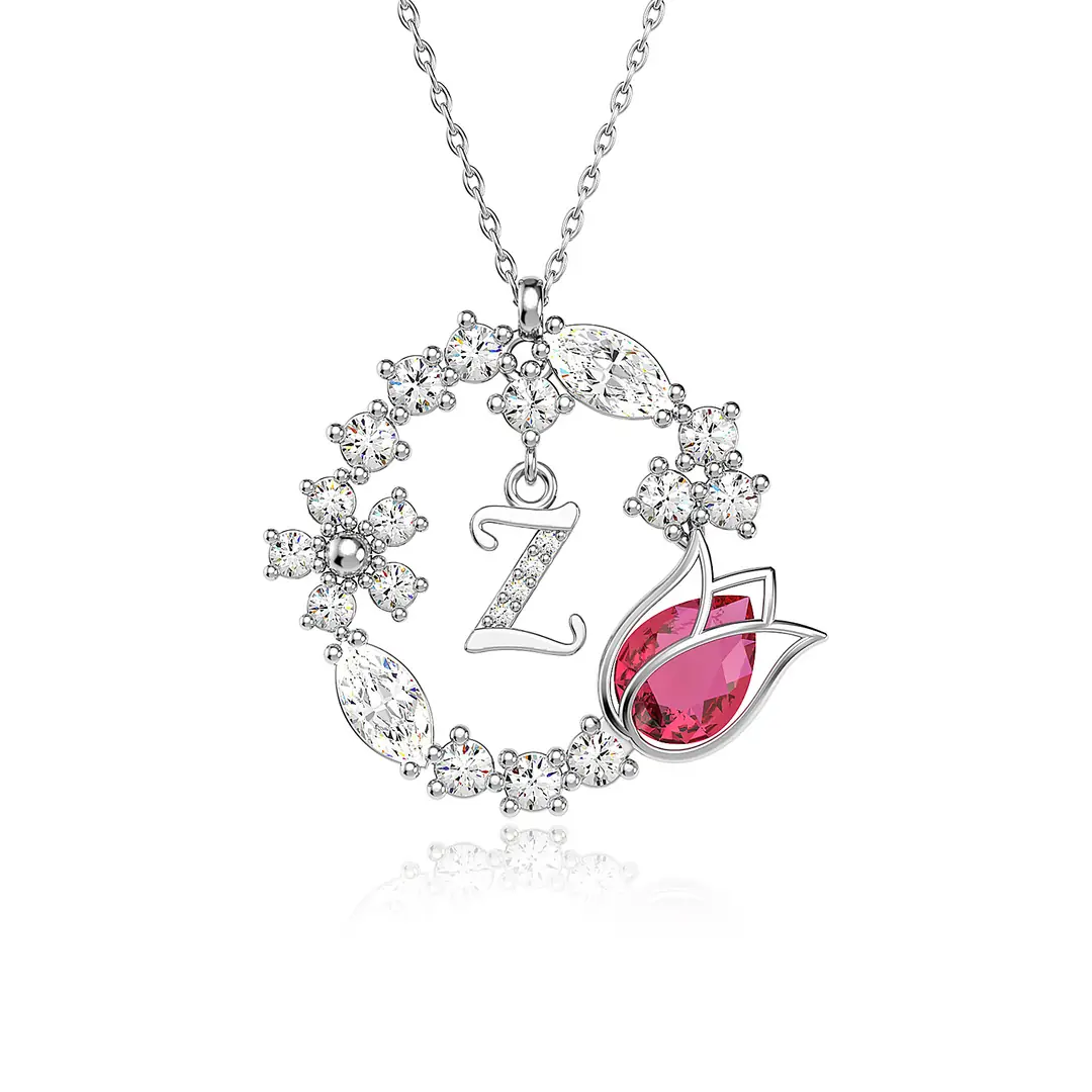Tulip Bahçesi Initial White Silver Necklace