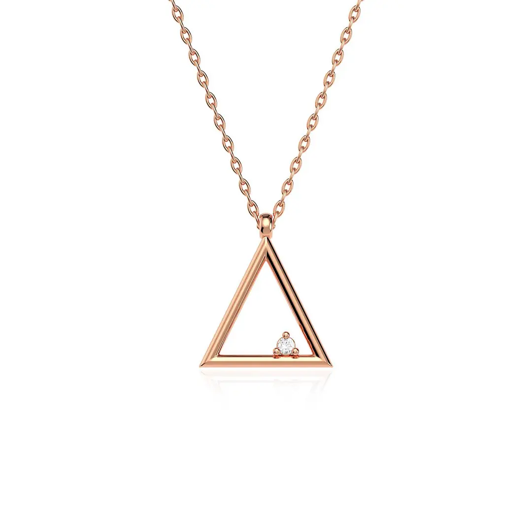 Small Triangle Frame Rose Silver Necklace