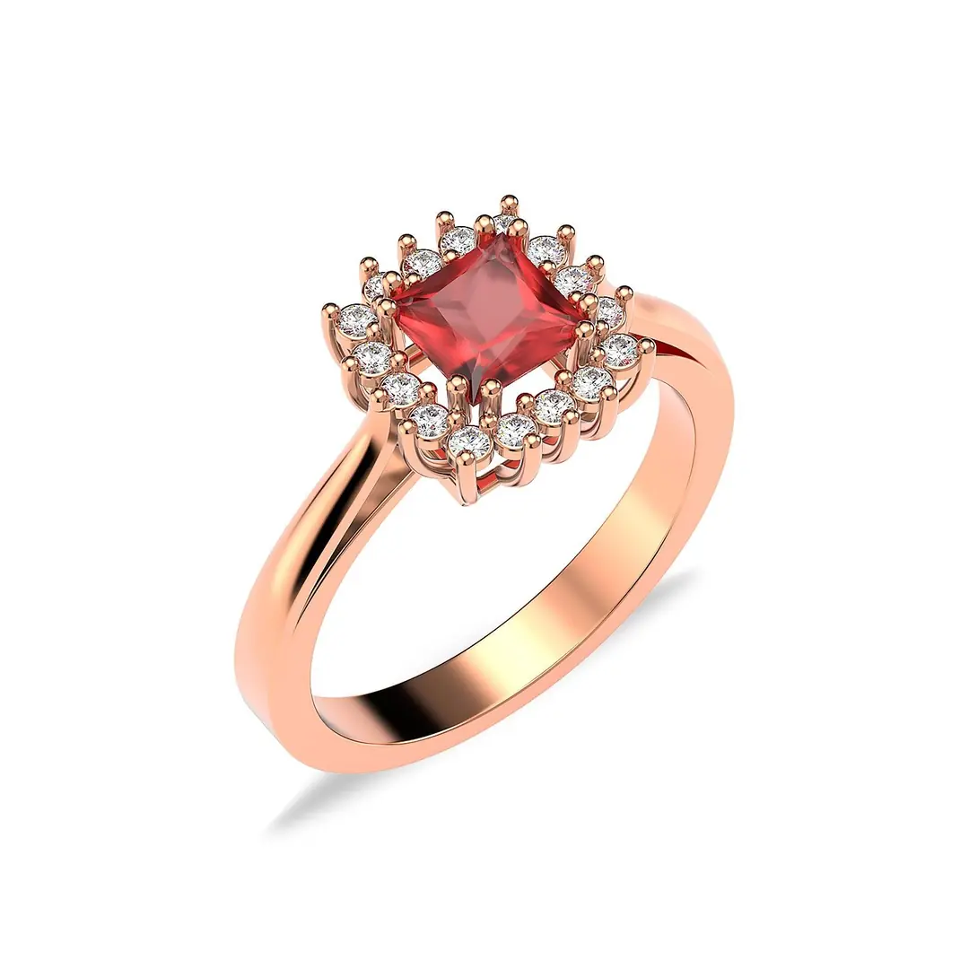 Square Fuşya Stone-set Anturaj Diamond Mount Rose Silver Ring