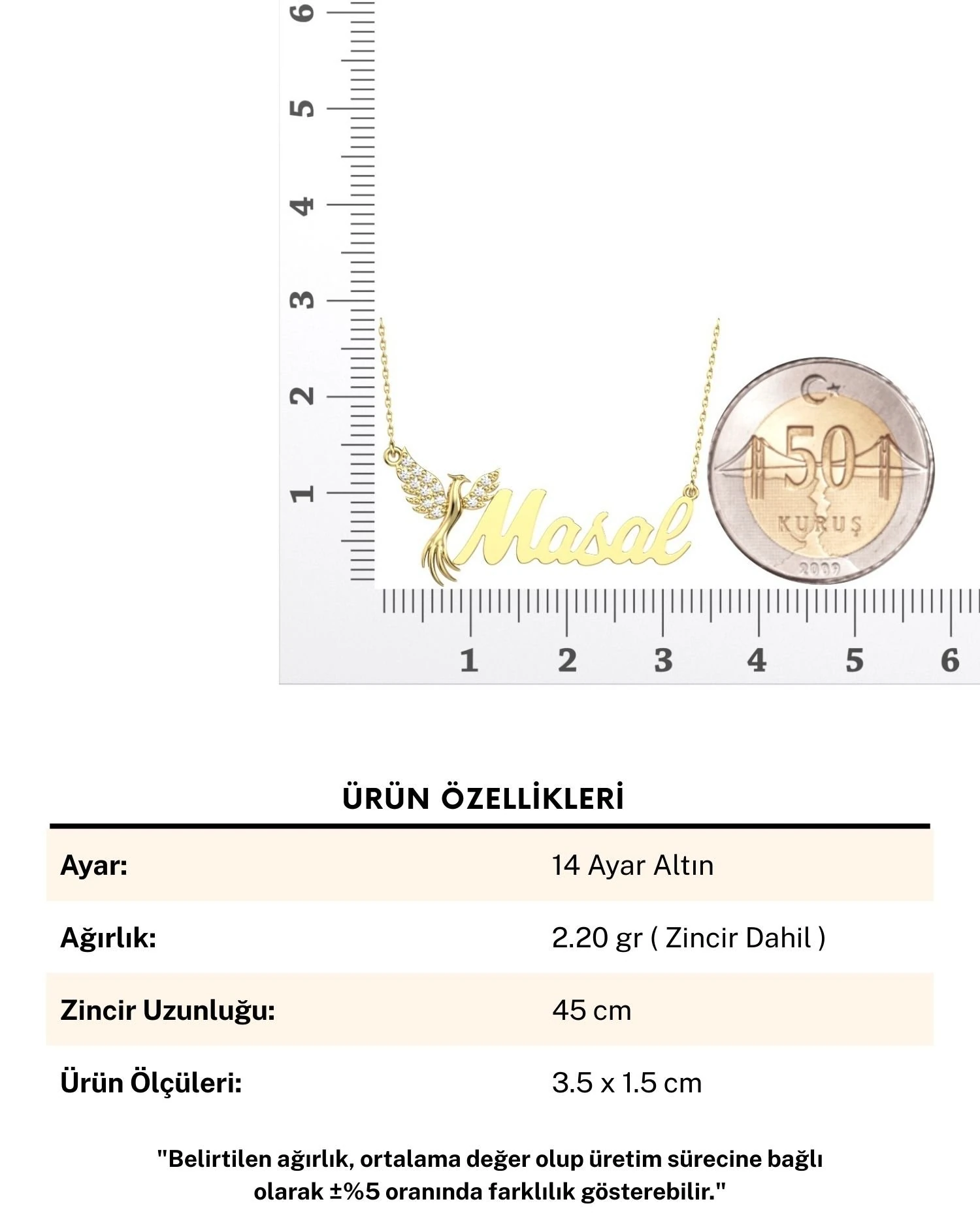 İsimli Anka Kuşu 14 Ayar Altın Kolye