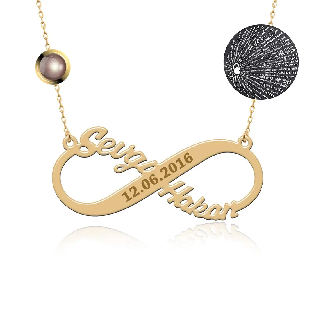 Personalized Infinity 100 Dilde Seni Seviyorum Silver Necklace
