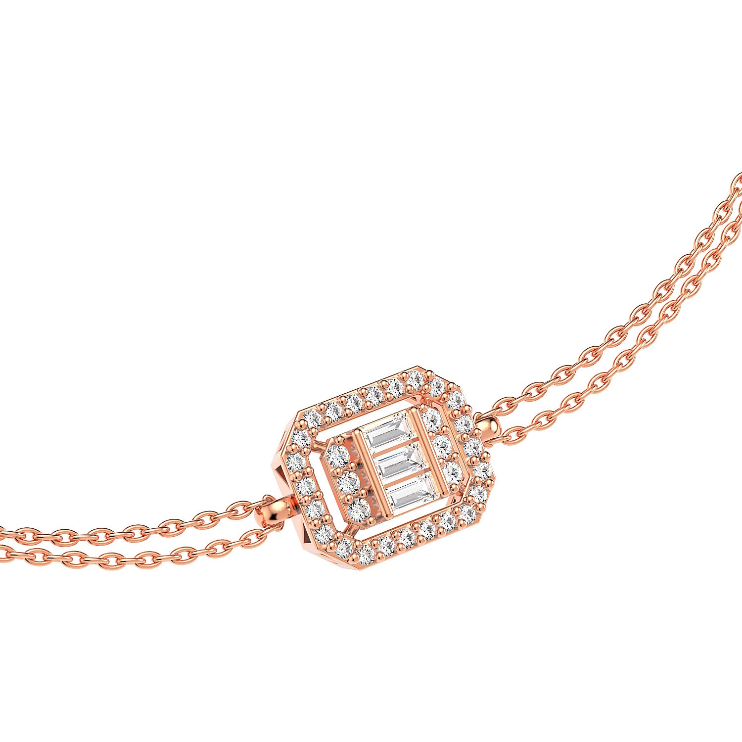 Baguette Diamond Mounted Rose Silver Bracelet