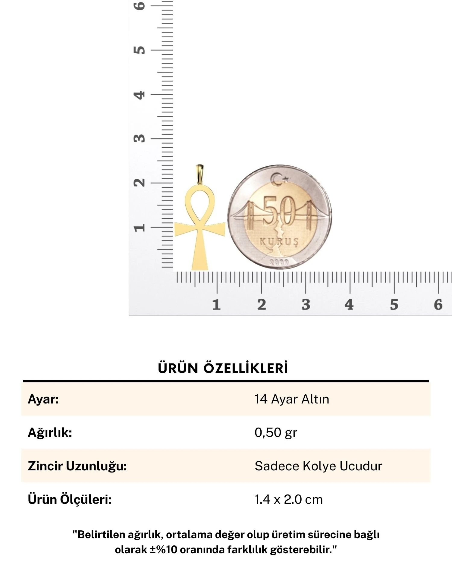 Ankh Antik Mısır Sembolü 14 Ayar Altın Kolye Ucu