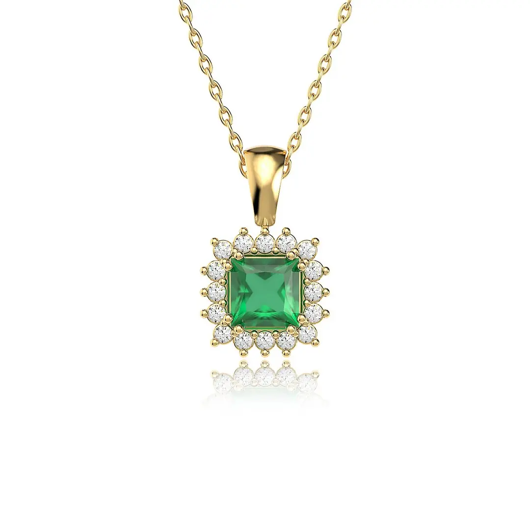 Square Green Stone-set Anturaj Gold Plated Silver Necklace